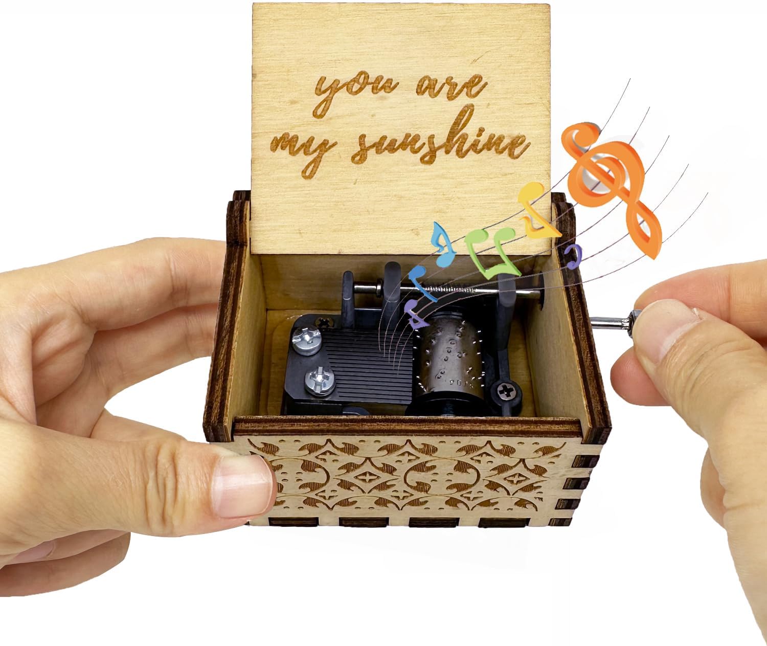 Caja de música You are My Sunshine, manivela clásica grabada cajas musicales regalos para cumpleaños, aniversario, Navidad
