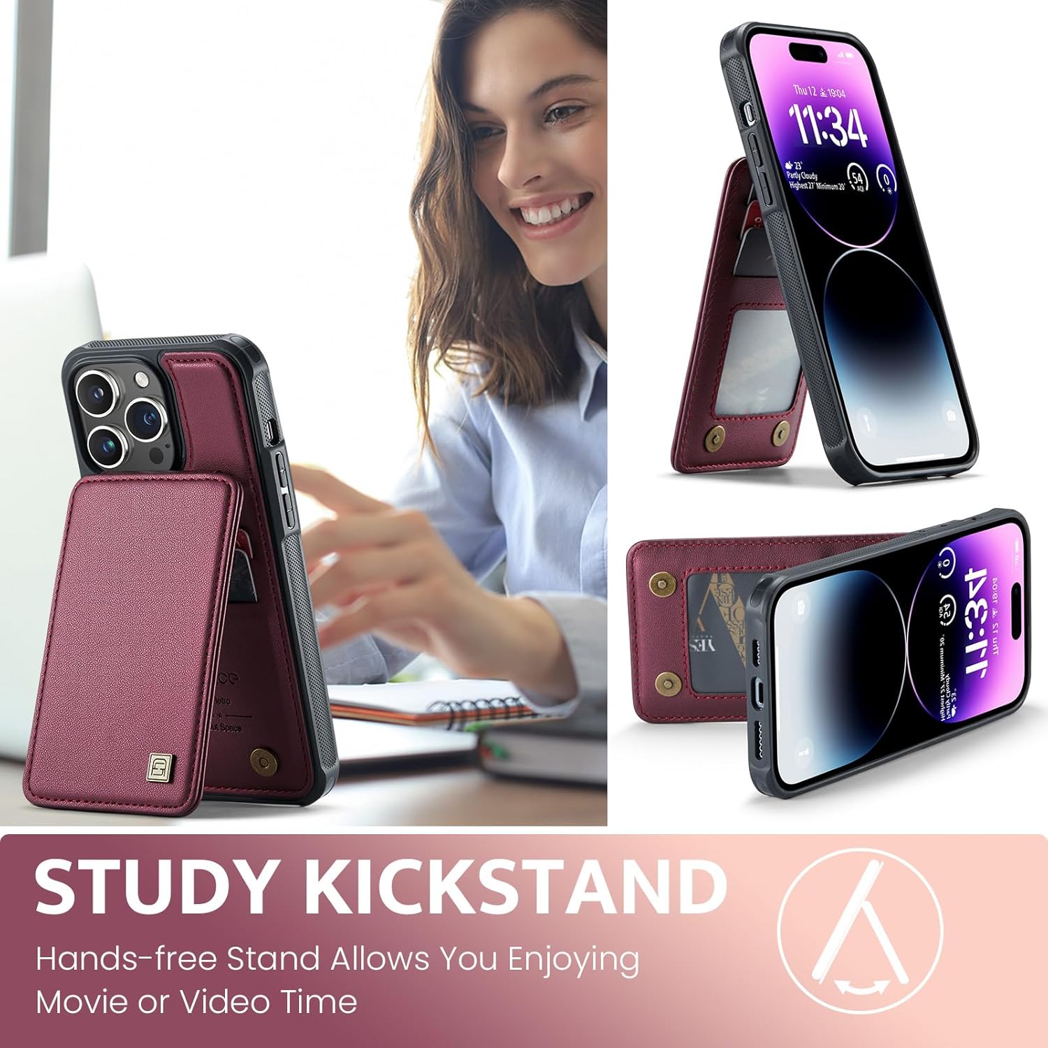 ASAPDOS Funda para iPhone 15 Pro Max con tarjetero, piel sintética a prueba de golpes para iPhone 15 Pro Max con bloqueo RFID y soporte para hombres