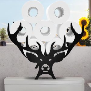 Teaeeno Soporte de papel higiénico de astas negras, divertido soporte de papel higiénico de almacenamiento de animales para baño, almacenamiento de Teaeeno Soporte de papel higiénico de astas negras, divertido soporte de papel higiénico de almacenamiento de animales para baño, almacenamiento de