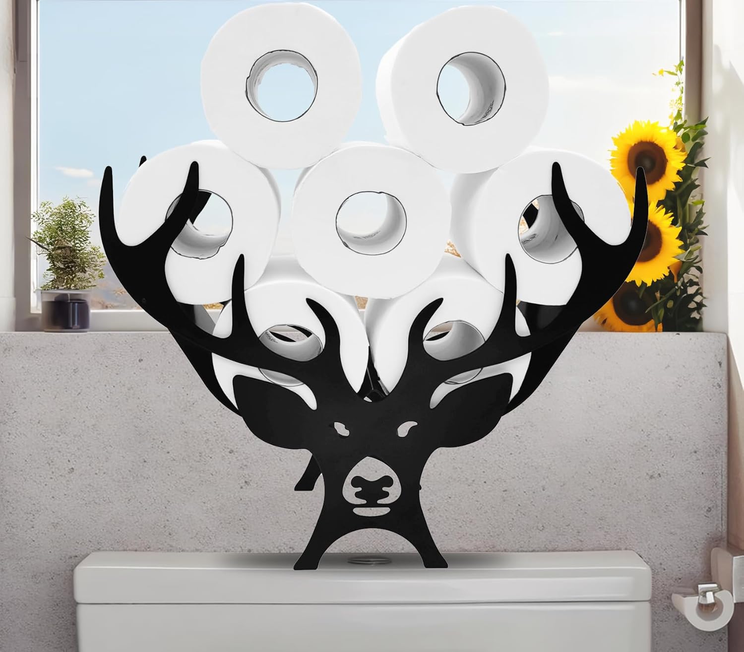 Teaeeno Soporte de papel higiénico de astas negras, divertido soporte de papel higiénico de almacenamiento de animales para baño, almacenamiento de