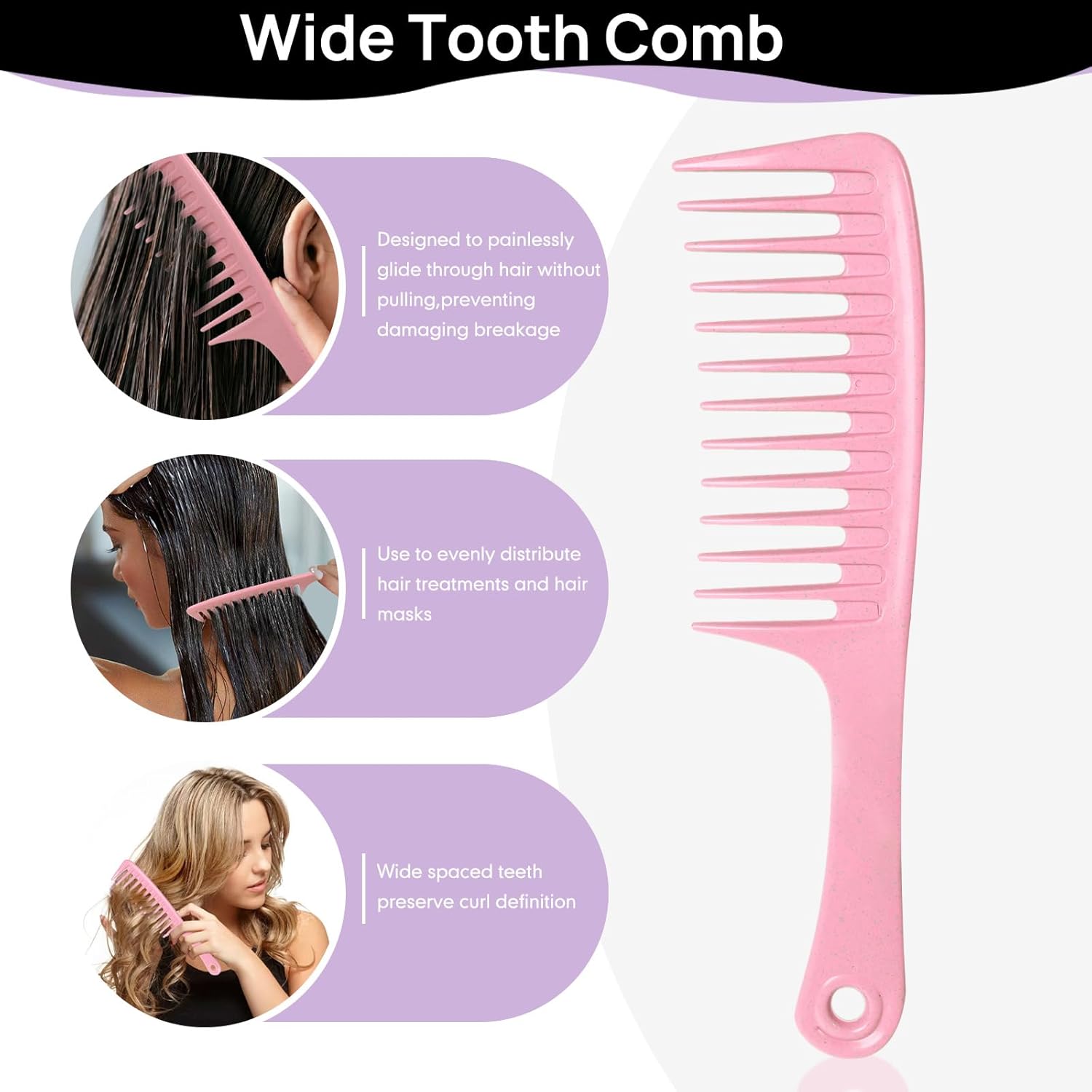 Cepillo desenredante para mujer, cabello rizado y húmedo, cepillo desenredante, peine de dientes anchos, peines de cola de rata para separar el