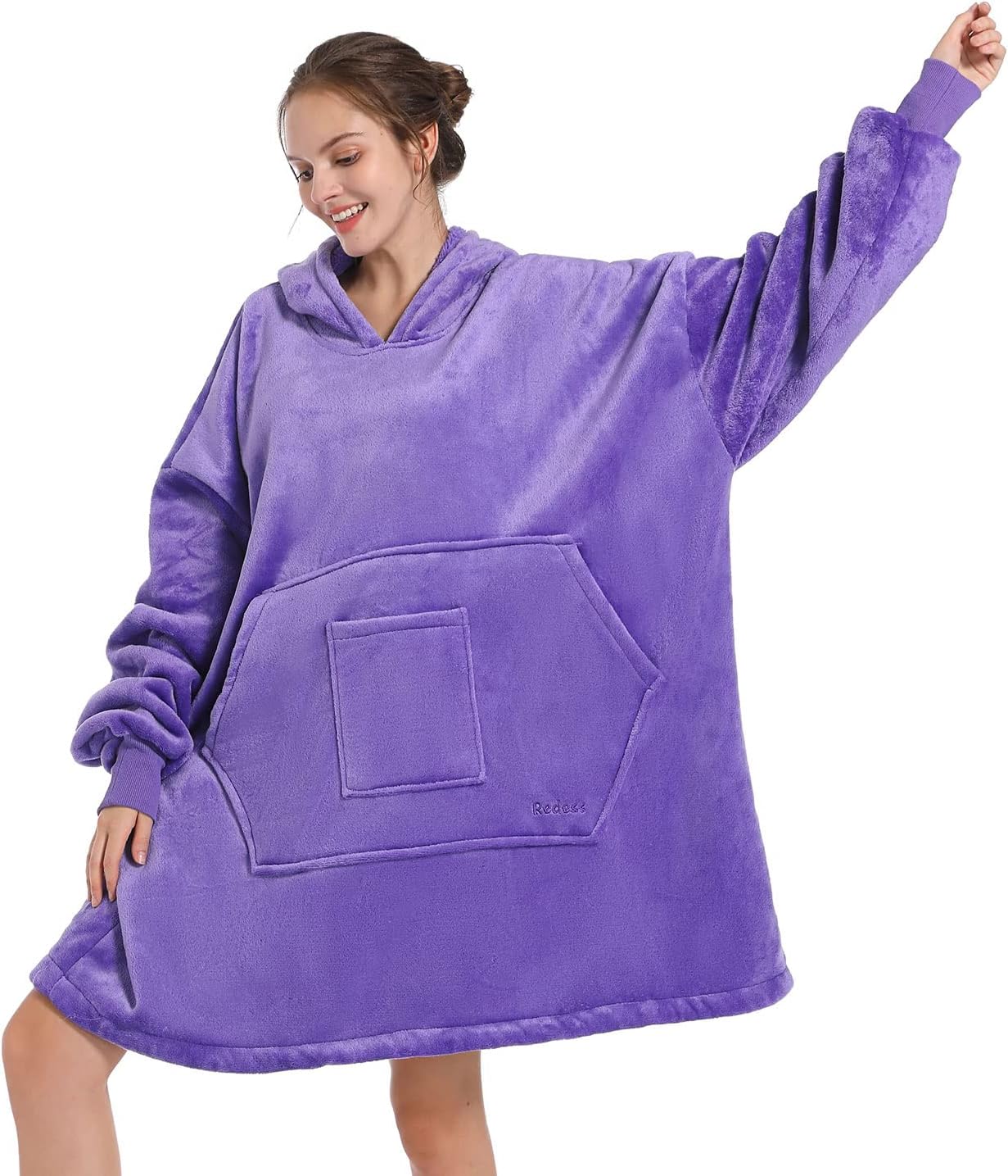 REDESS Sudadera con capucha, manta de sherpa de gran tamaño con mangas y bolsillo gigante, acogedora sudadera con capucha para adultos y niños
