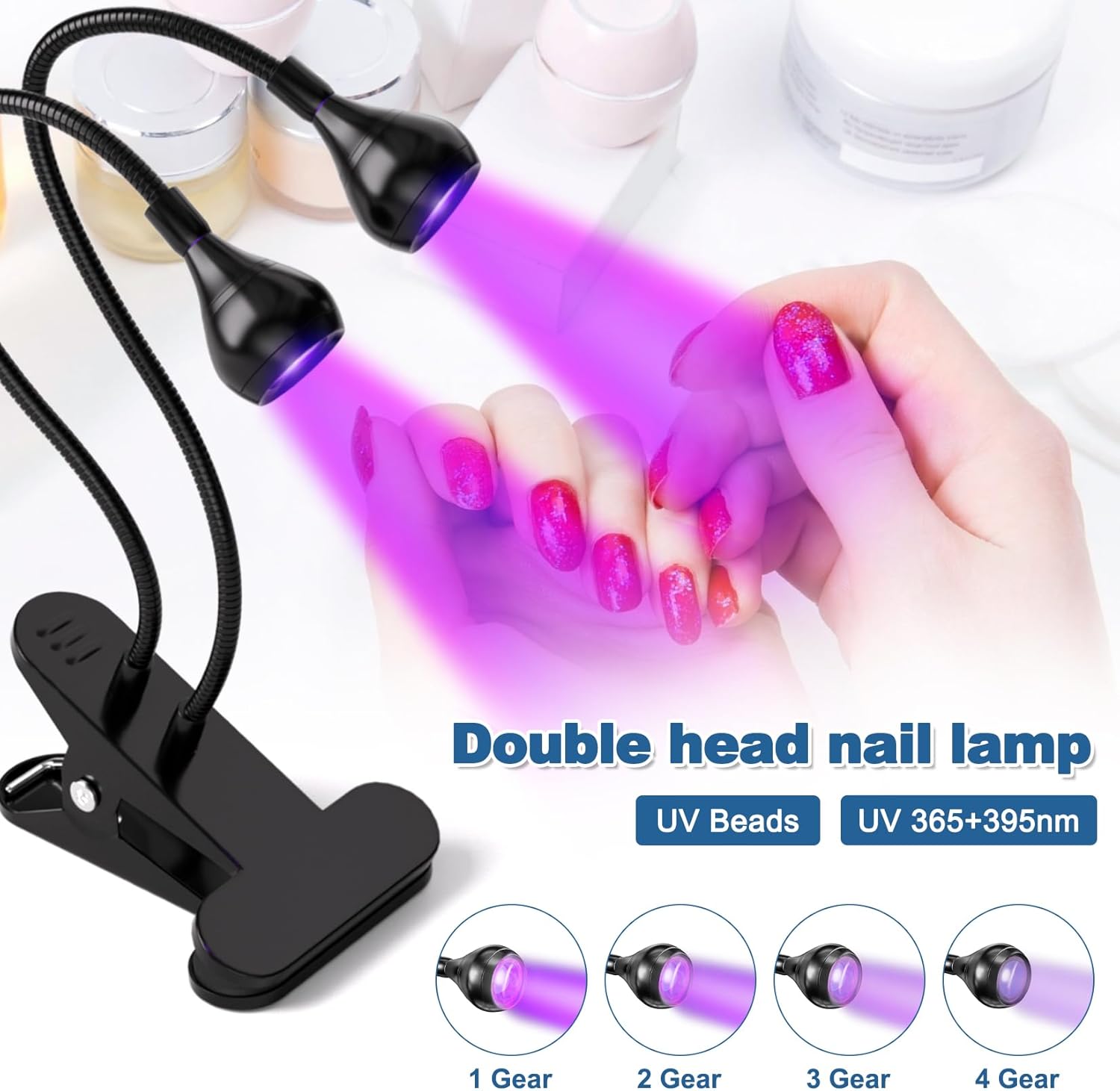 mlogiroa Mini luz UV para uñas, lámpara de uñas LED UV, lámpara de uñas portátil de cuello de cisne de 4 engranajes, secado rápido, secador de uñas