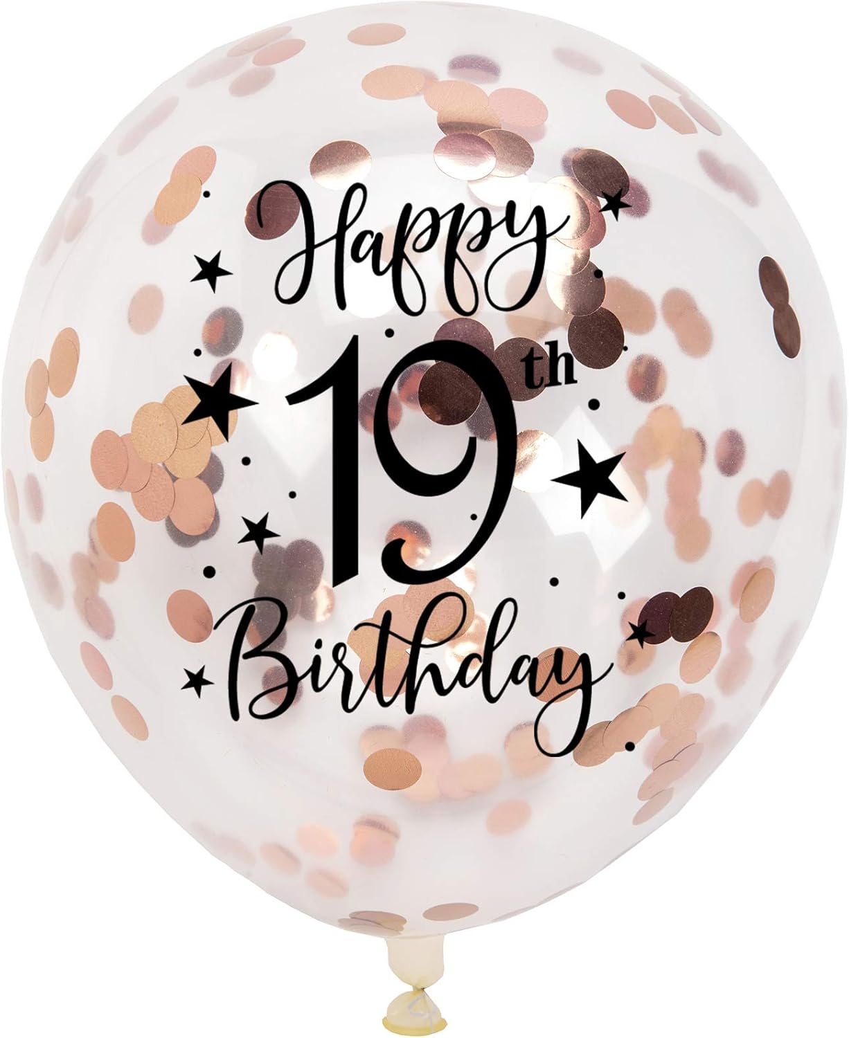 Globos de látex de confeti de oro rosa con el número 19, decoración de globos para fiesta de cumpleaños de 19 años con confeti, 12 pulgadas, paquete