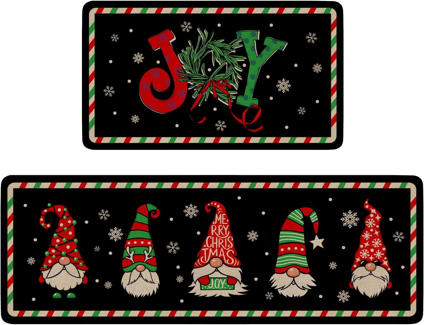 Eikunn Juego de 2 alfombras de cocina de Navidad, gnomos negros, tapete de cocina para el piso, Navidad, invierno, vacaciones, antideslizante,