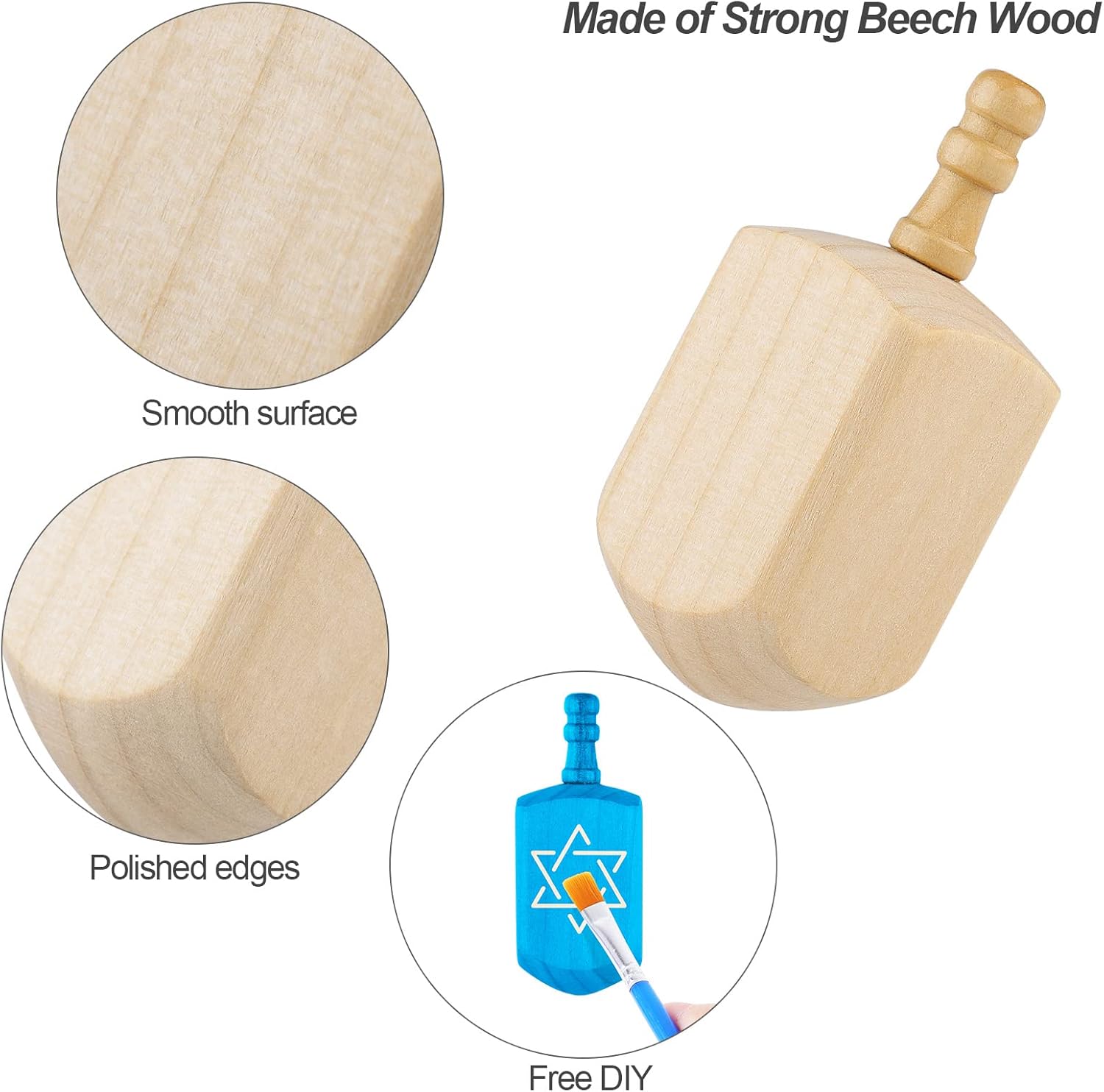 Paquete de 12 camisetas giratorias de madera sin terminar con acuarelas de 3 pulgadas de madera natural para decoraciones de Hanukkah, manualidades