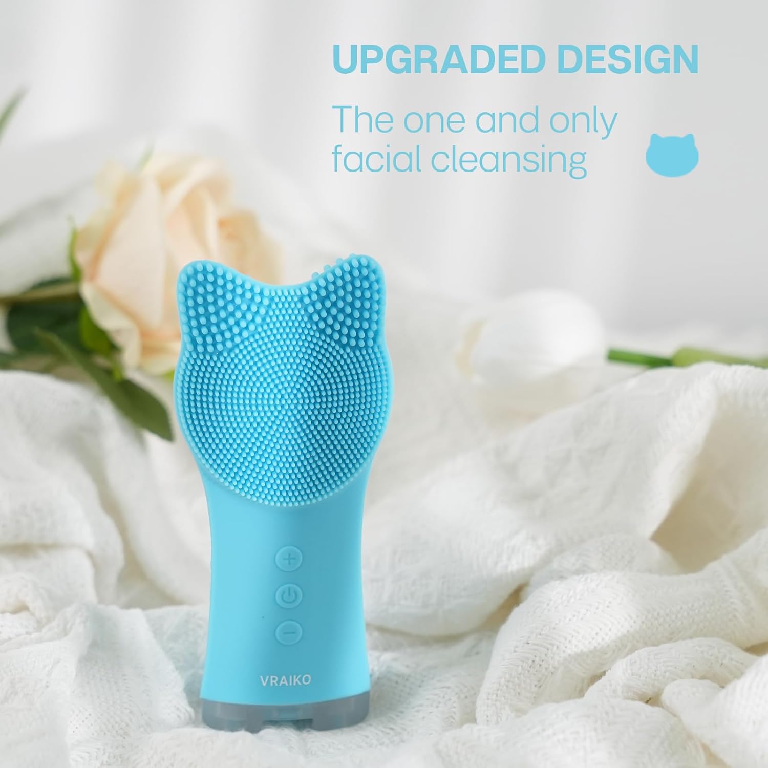 VRAIKO MIA Cepillo de limpieza facial, cepillo de limpieza facial recargable impermeable, con silicona suave y vibración sónica ajustable, para
