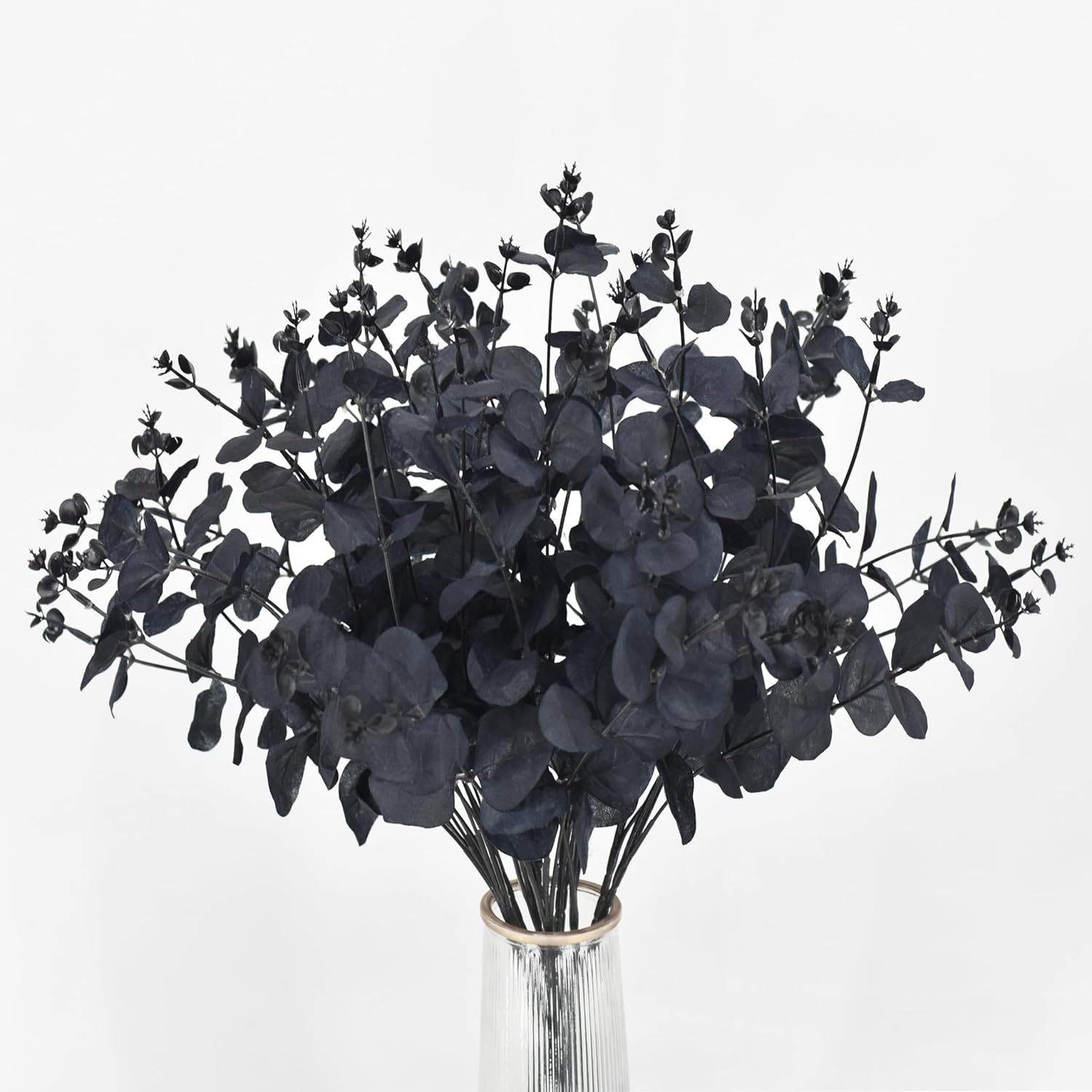 3 paquetes de tallos artificiales de eucalipto negro, 48 ramas de hojas de eucalipto, ramo de ramas para arreglos florales, flores de seda negra