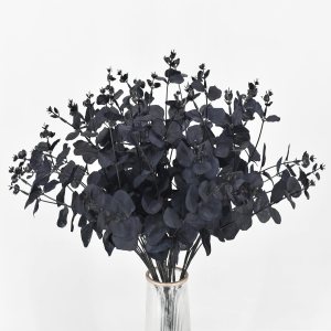 3 paquetes de tallos artificiales de eucalipto negro, 48 ramas de hojas de eucalipto, ramo de ramas para arreglos florales, flores de seda negra 3 paquetes de tallos artificiales de eucalipto negro, 48 ramas de hojas de eucalipto, ramo de ramas para arreglos florales, flores de seda negra