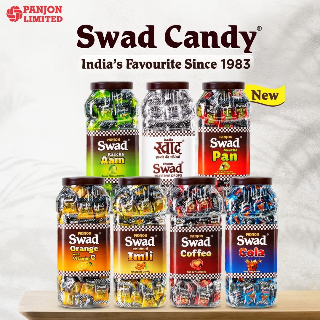 Swad Meetha Pan Candy & Swad Digestive Toffee Masala Chocolate (17.64 oz Paan Tarro, 50 Regular Pack) 2 unidades