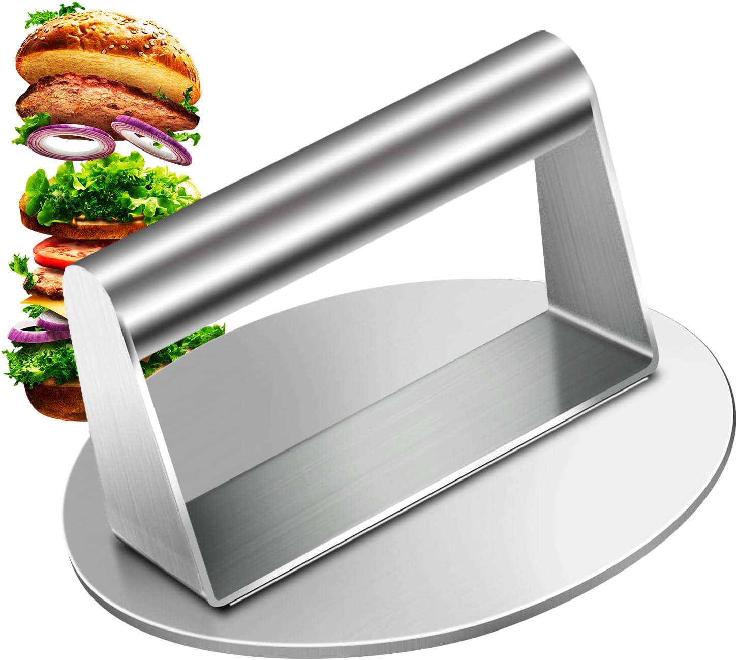 Ricpwit Smash – Prensa de hamburguesas redonda de 5.9 pulgadas, prensa de hamburguesas mejorada con triturador de hamburguesas de acero inoxidable