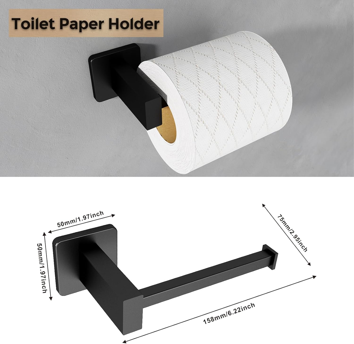 Toalleros para baño, juego de 4 piezas de accesorios de baño negro mate SUS304 de acero inoxidable montado en la pared, incluye toallero individual