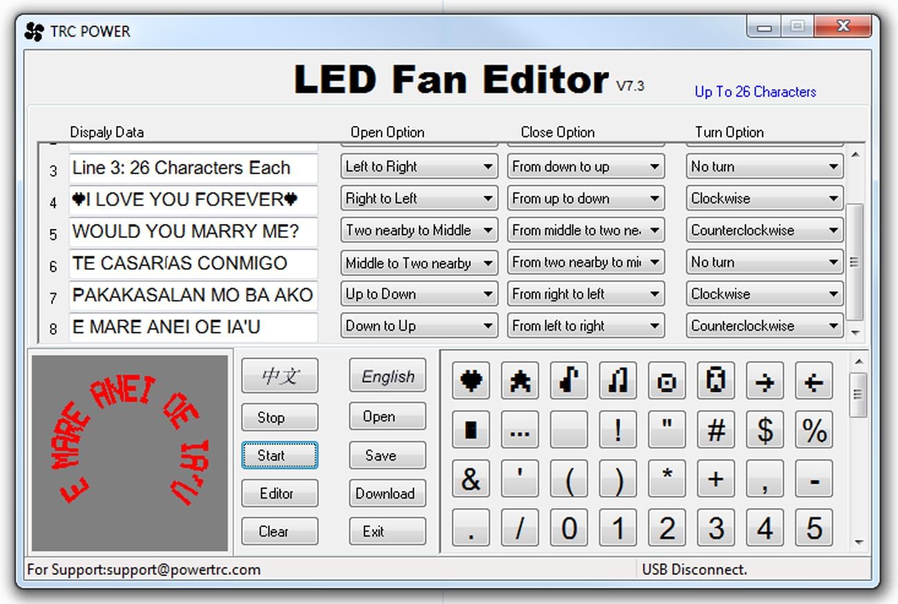 PowerTRC Ventilador de mensaje programable LED con dibujo personalizado – alimentado por USB (LED verde)