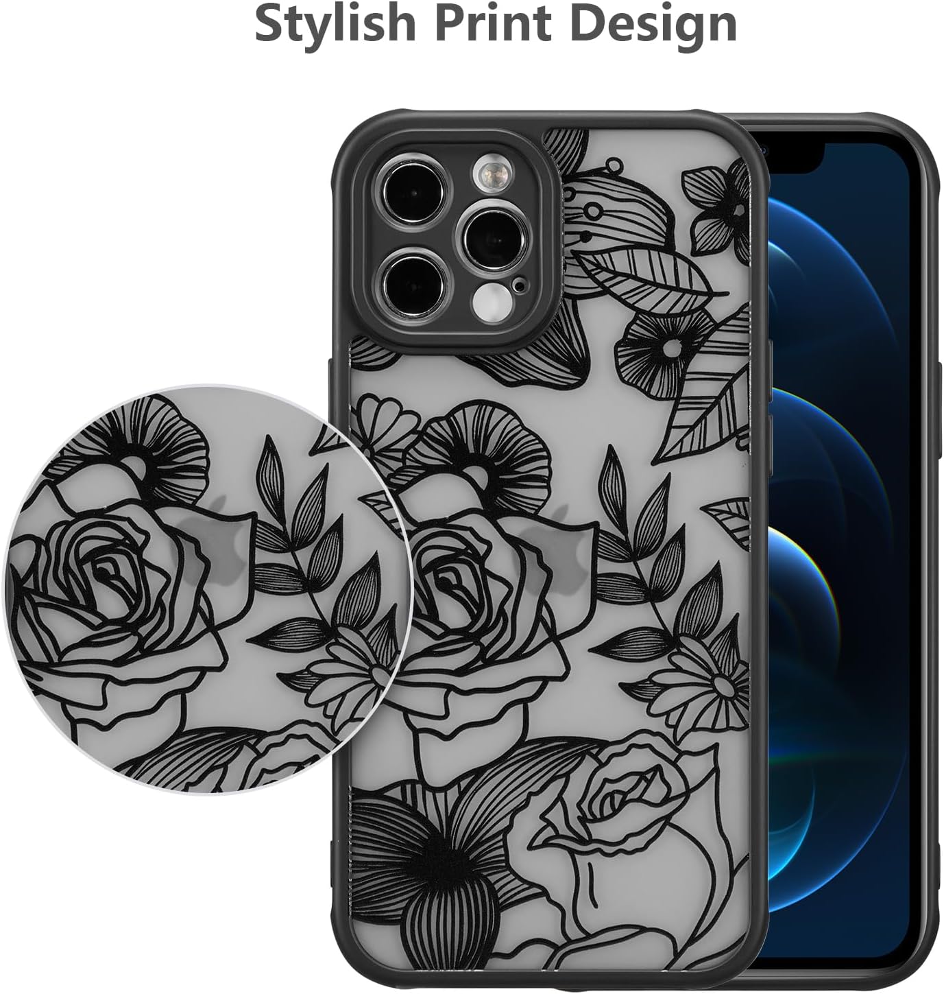 XIZYO Funda para iPhone 13 Pro Max de 6.7 pulgadas, diseño de estampado floral de rosas para niñas y mujeres, funda protectora de TPU a prueba de