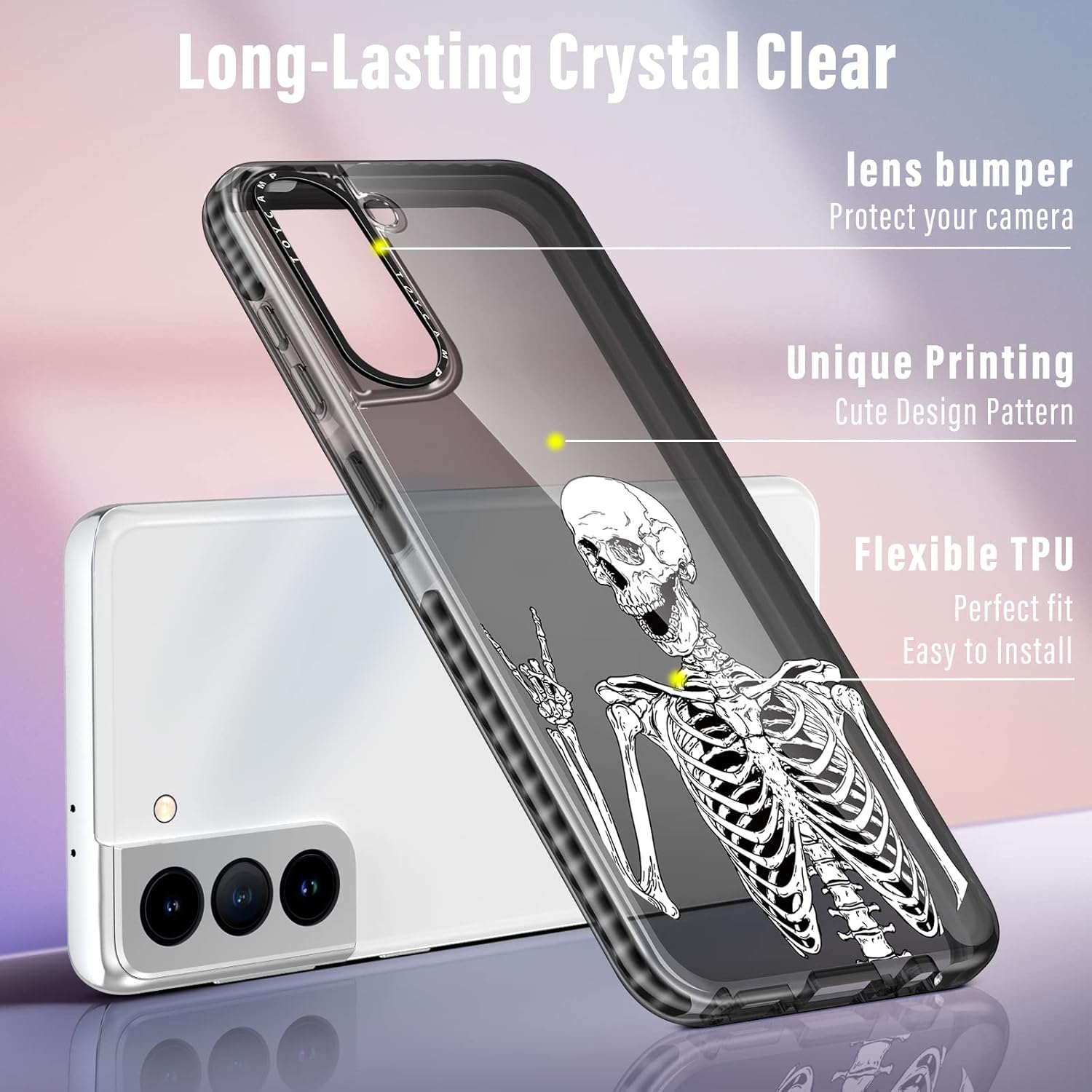 Toycamp Funda para Samsung Galaxy S21 FE 5G, divertido diseño de calavera de esqueleto y busto para mujeres, niñas, niños y adolescentes, funda con