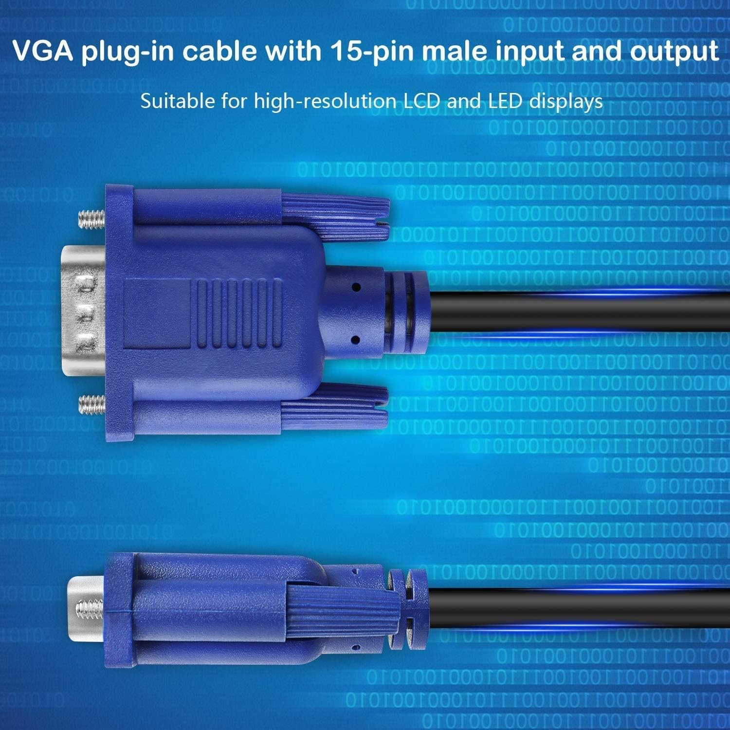 PASOW Cable de monitor VGA a VGA HD15 macho a macho para proyector de computadora de TV (5 pies)
