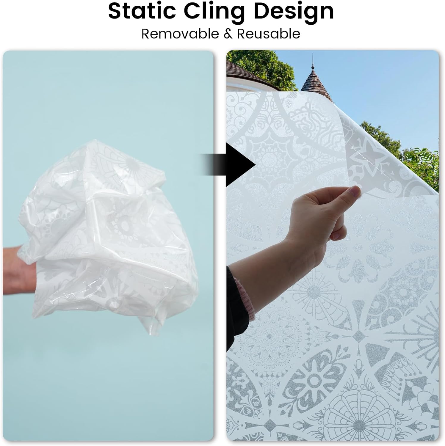 DKTIE Bohemian Decor – Lámina de vitrales con herramientas de instalación, película de privacidad de dos vías para ventana, reduce el