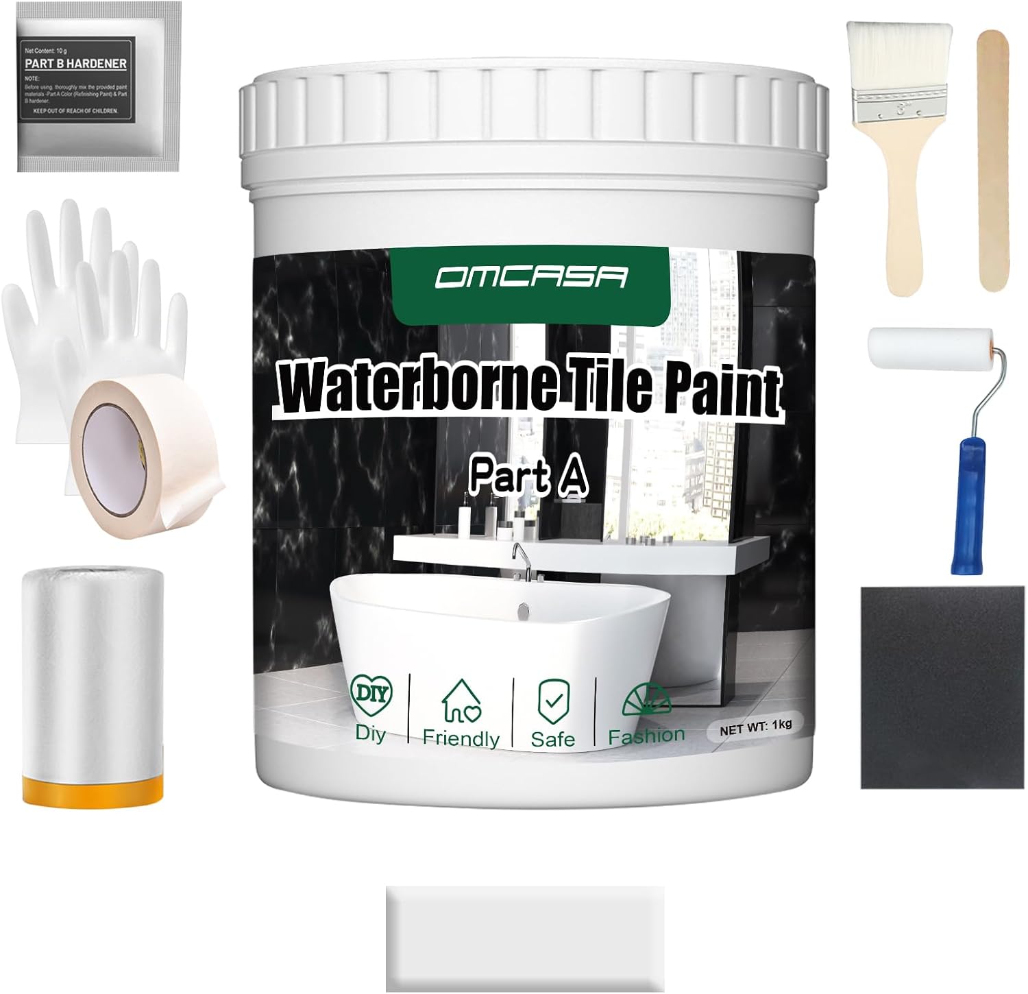 Omcasa Kit de renovación de tina y azulejos, reparación de bañera de fregadero sin olor, kit de reglaze de encimera, fácil aplicación de cubierta,