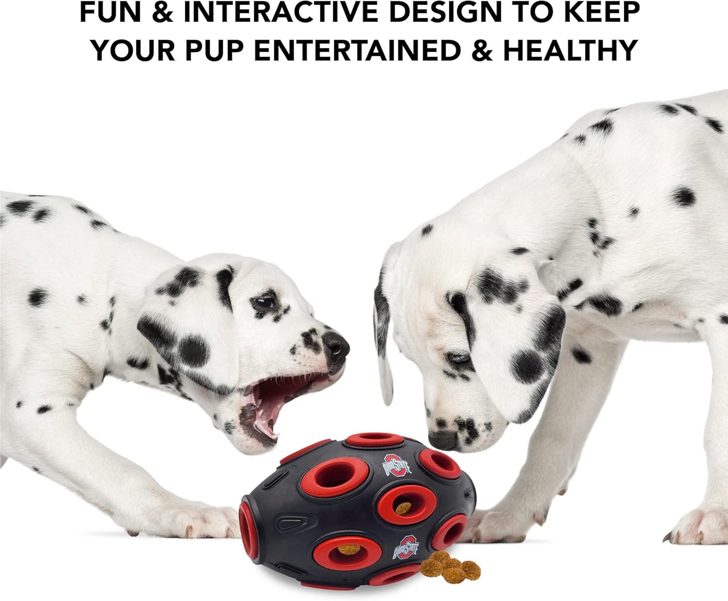 Pets First NCAA Ohio State Buckeyes Football Treat Dispensing Toy for Dogs and Cats, Rubber Ball Dog Toy, Interactive Fun Dog Treat Toy, Natural