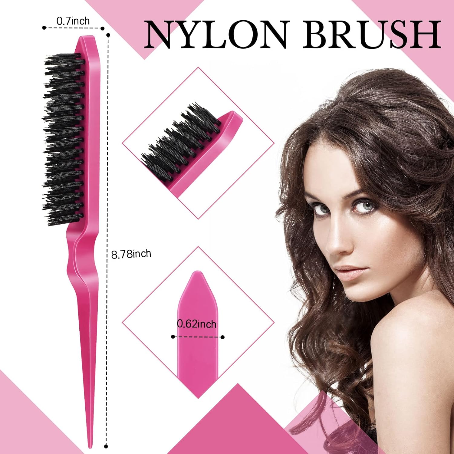 Geiserailie Juego de 3 cepillos de pelo de espalda lisa para el cabello, cepillo de control de bordes, peine para mujeres, bebés, niños, cabello