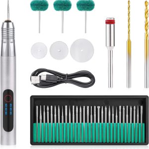 Bolígrafo de grabado inalámbrico, recargable USB tipo C, herramientas rotativas con 34 brocas y rueda de pulido para vidrio, metal, plástico, joyas, Bolígrafo de grabado inalámbrico, recargable USB tipo C, herramientas rotativas con 34 brocas y rueda de pulido para vidrio, metal, plástico, joyas,