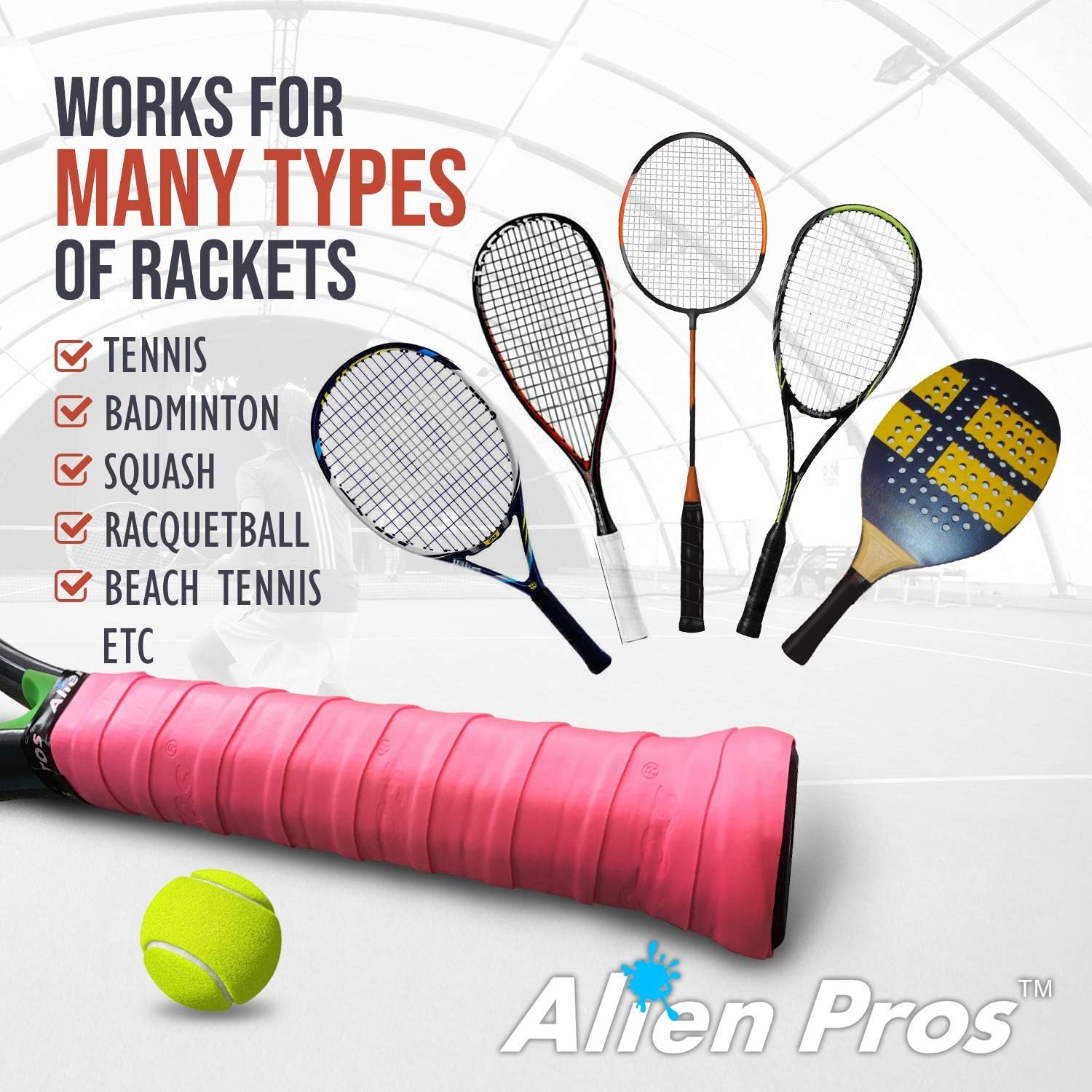 Alien Pros – Cinta de agarre para raqueta de tenis (6, 12 o 60 agarres), agarre de tenis precortado y con sensación seca, cinta de agarre para