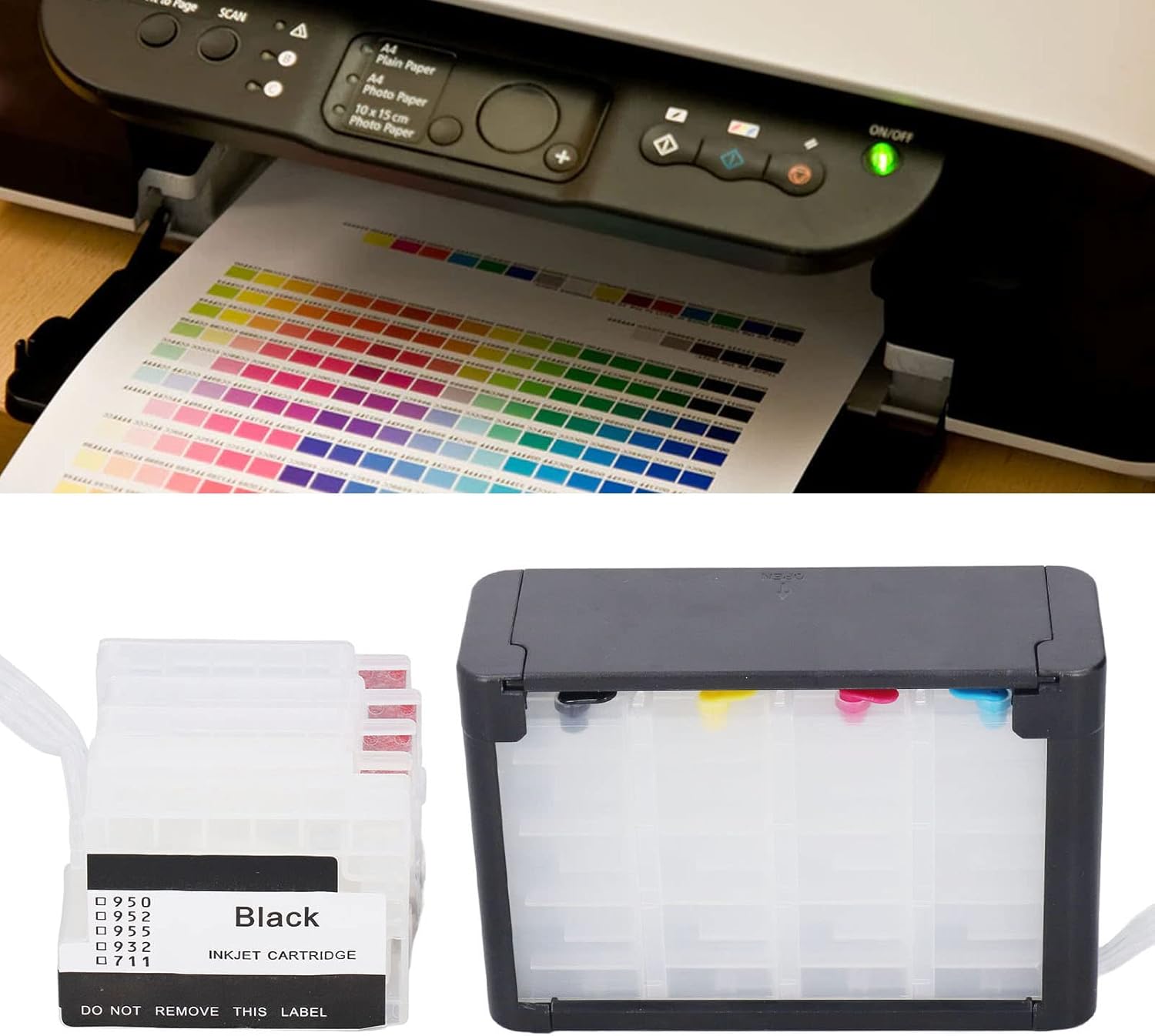 FTVOGUE Cartucho continuo de suministro de tinta, impresora de recarga de color con chip permanente para (HP 952)
