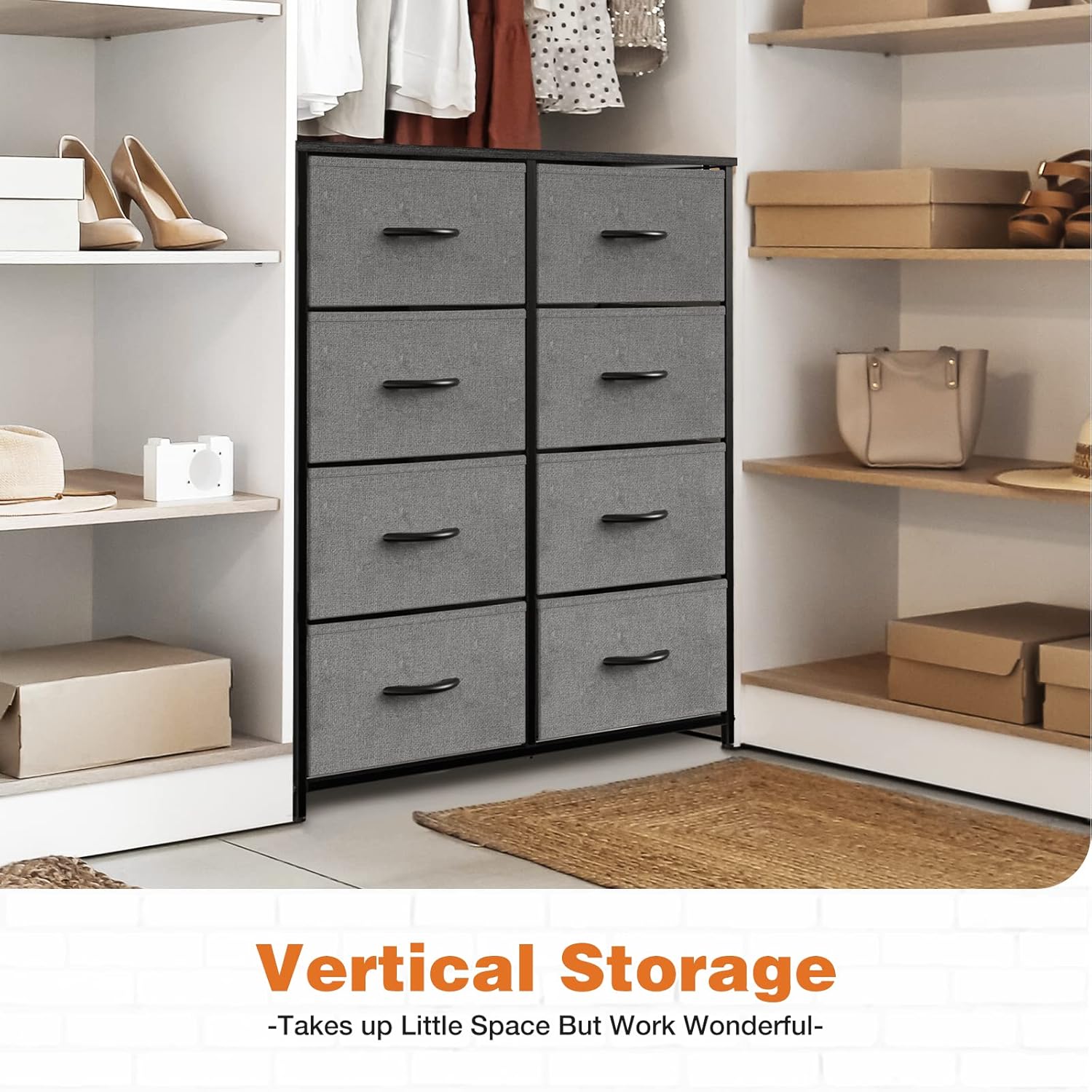 Sweetcrispy Cómoda de 8 cajones para dormitorio, muebles de habitación de niños, torre de pecho alto, unidades organizadoras de almacenamiento para