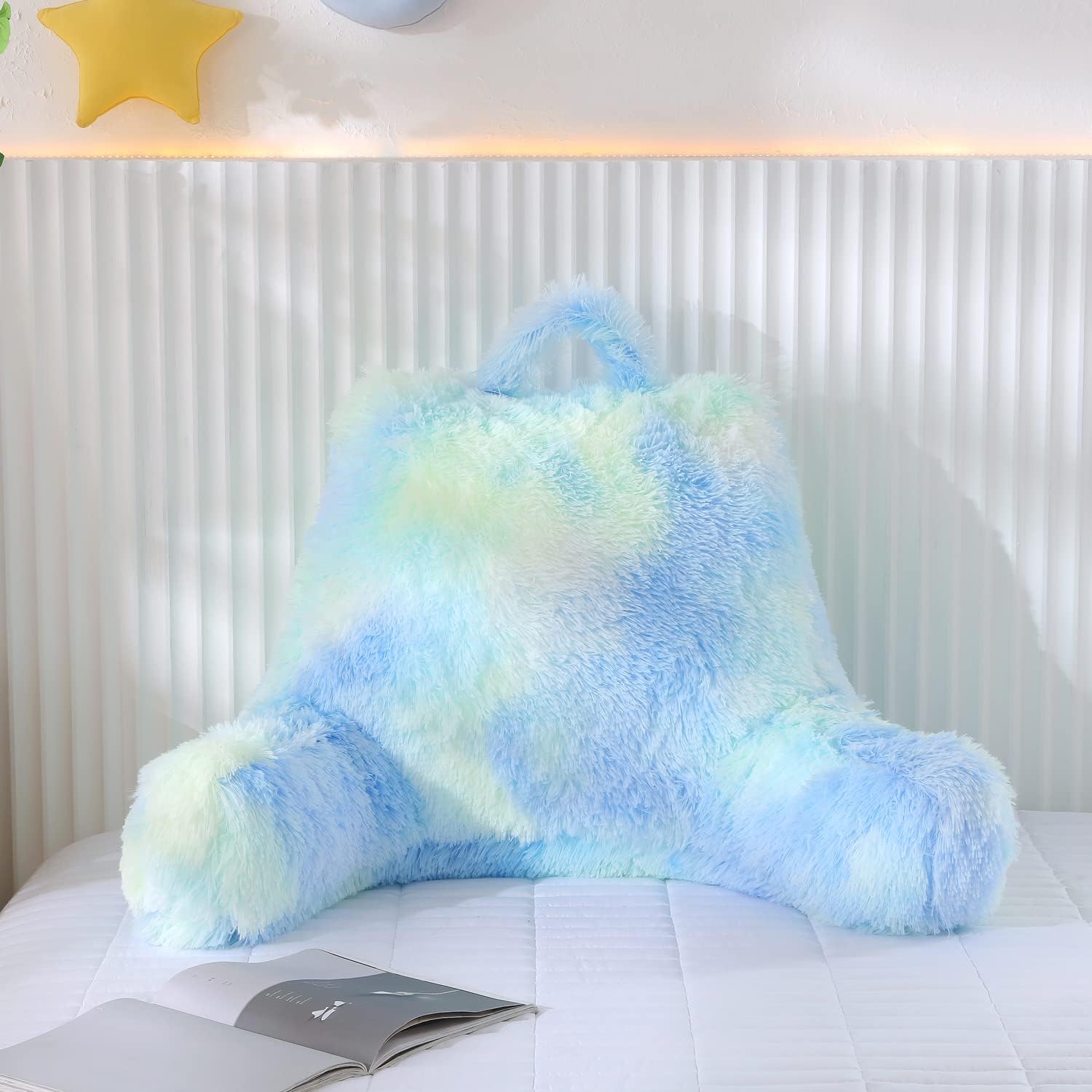 Almohada de piel sintética para descansar en cama, almohada de lectura grande con brazos, almohada de lectura esponjosa para adultos y niños,