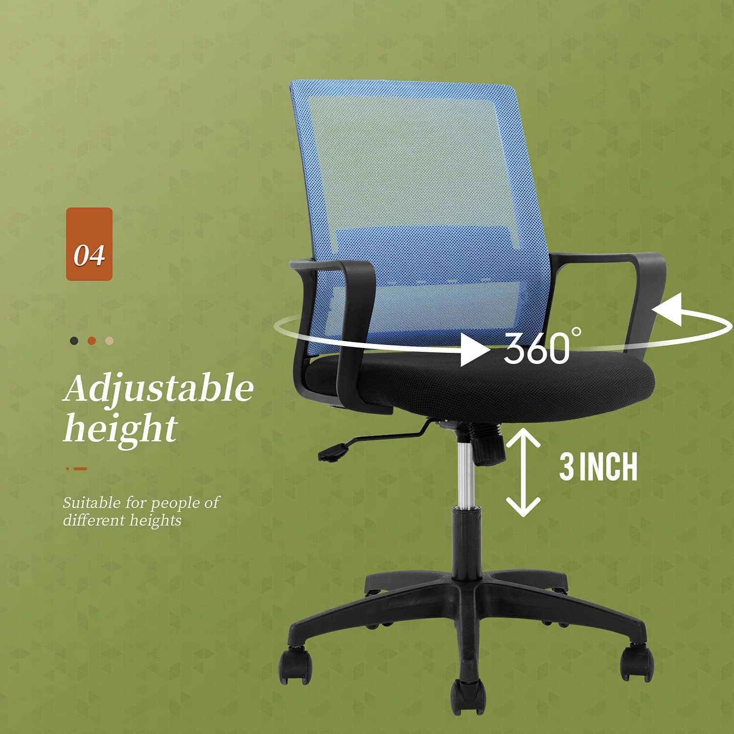Silla de oficina, silla ergonómica de escritorio de malla con respaldo medio, silla de malla giratoria de altura ajustable, silla de computadora con