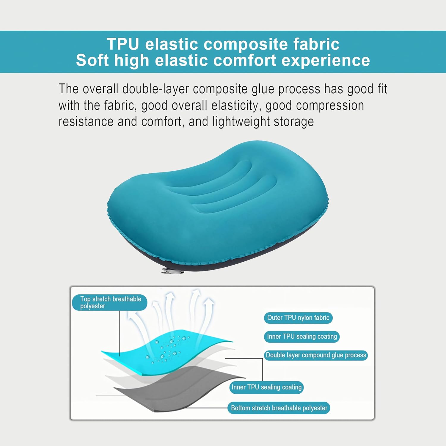 Portable Inflatable Neck Pillow for Outdoor Travel, Camping, Office Naps-PolyesterColor Available-Simple and Comfortable (Cyan)