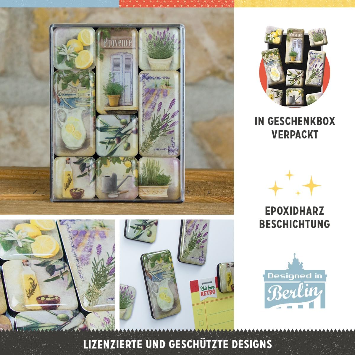 Nostalgic-Art Imanes de nevera estilo retro, mediterráneo, idea de regalo para la cocina, juego de imanes para tablón de anuncios, diseño vintage, 9