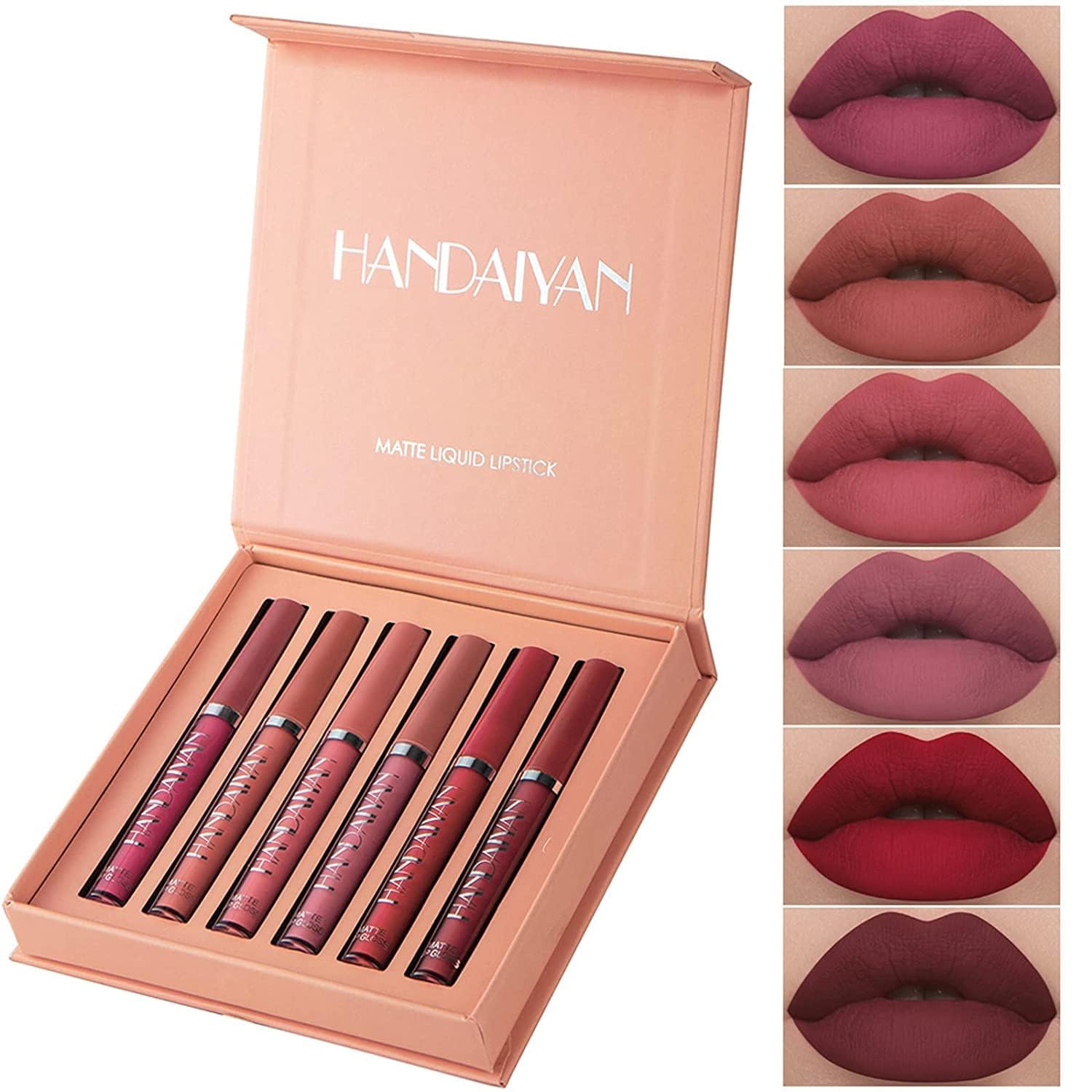Juego de lápices labiales de 6 colores, antiadherente, mate, terciopelo brillante, de larga duración, para mujeres y niñas (A)