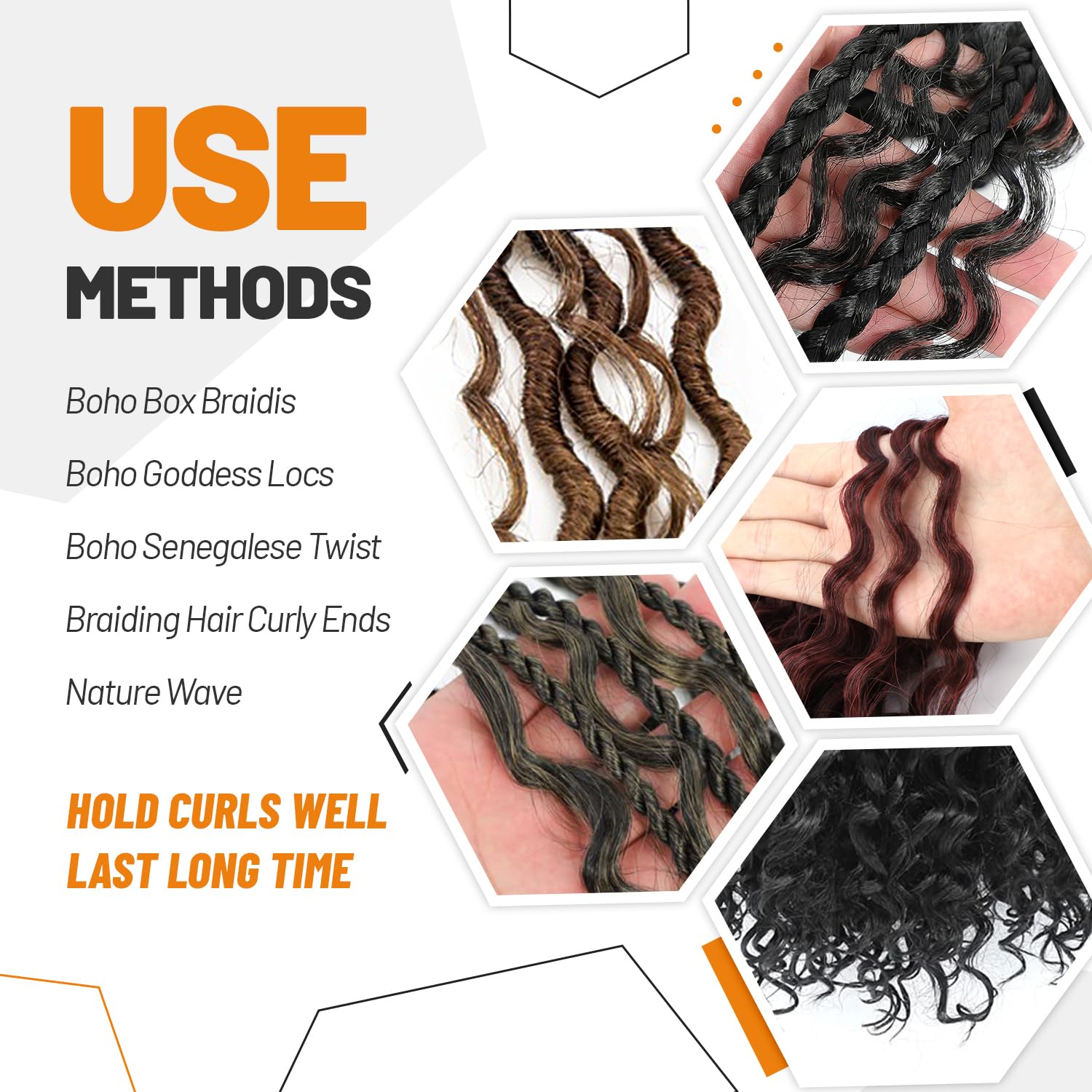 BLL Cabello rizado trenzado para trenzas bohemias, cabello humano ondulado con crochet, mezcla de cabello humano ondulado profundo, extensiones de