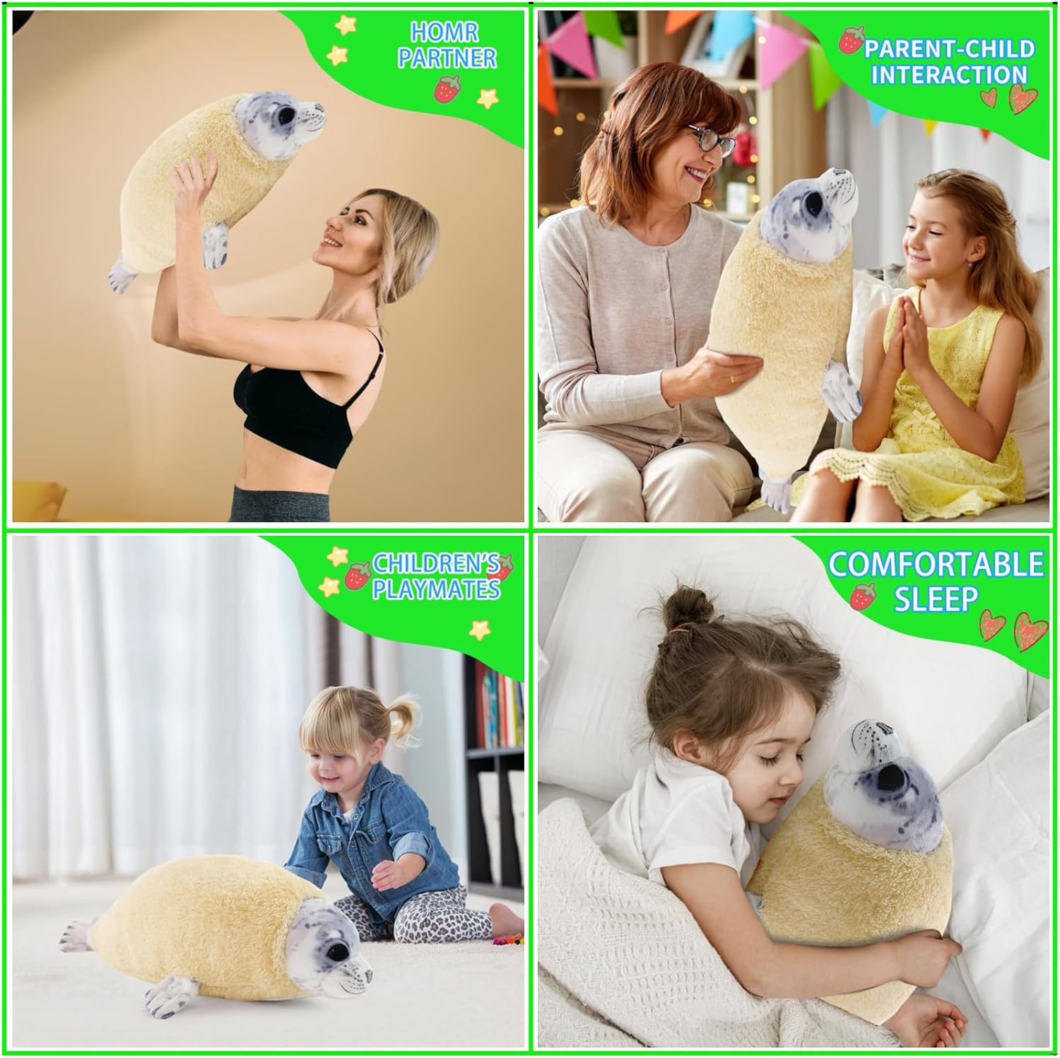 Almohada de felpa de sello de molting de 20 pulgadas, peluches de sello gordito para niños y niñas, almohada para niños, lindos peluches de animales