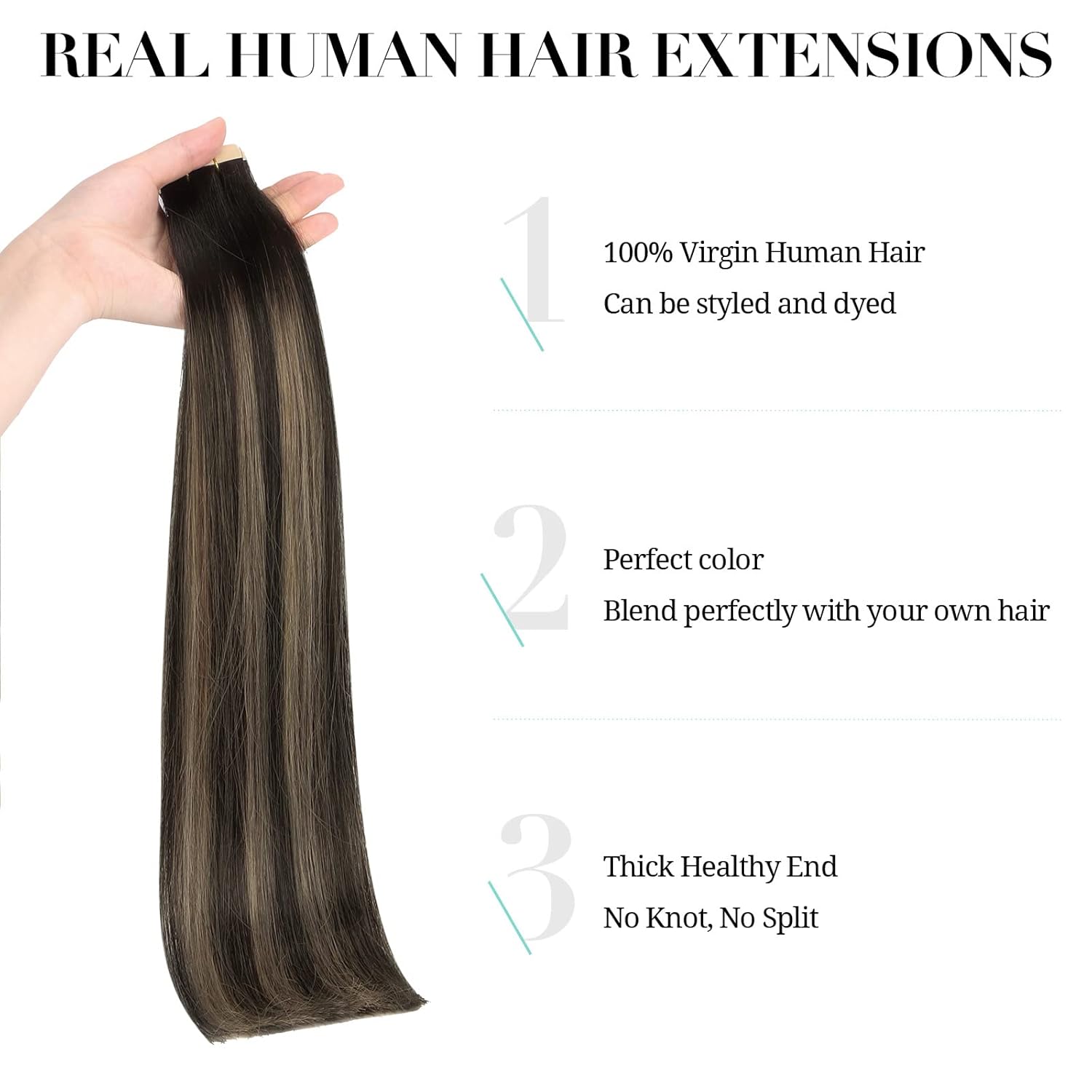 DOORES – Extensiones de cabello con cinta en extensiones de cabello Remy de color real, extensiones de cabello humano natural trama de piel recta