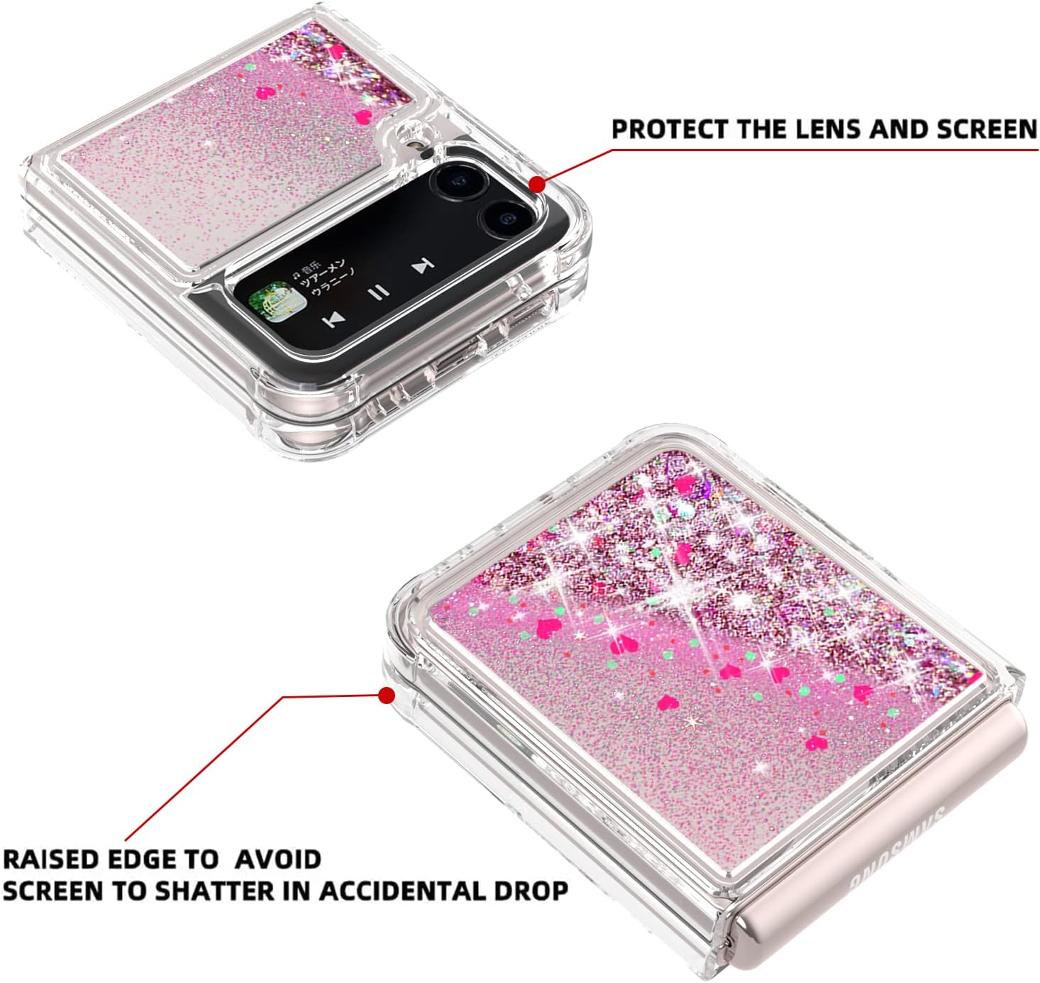 EnCases Funda para Samsung Galaxy Z Flip 4 con purpurina líquida, Galaxy Z Flip 4, funda brillante de arena movediza brillante a prueba de golpes