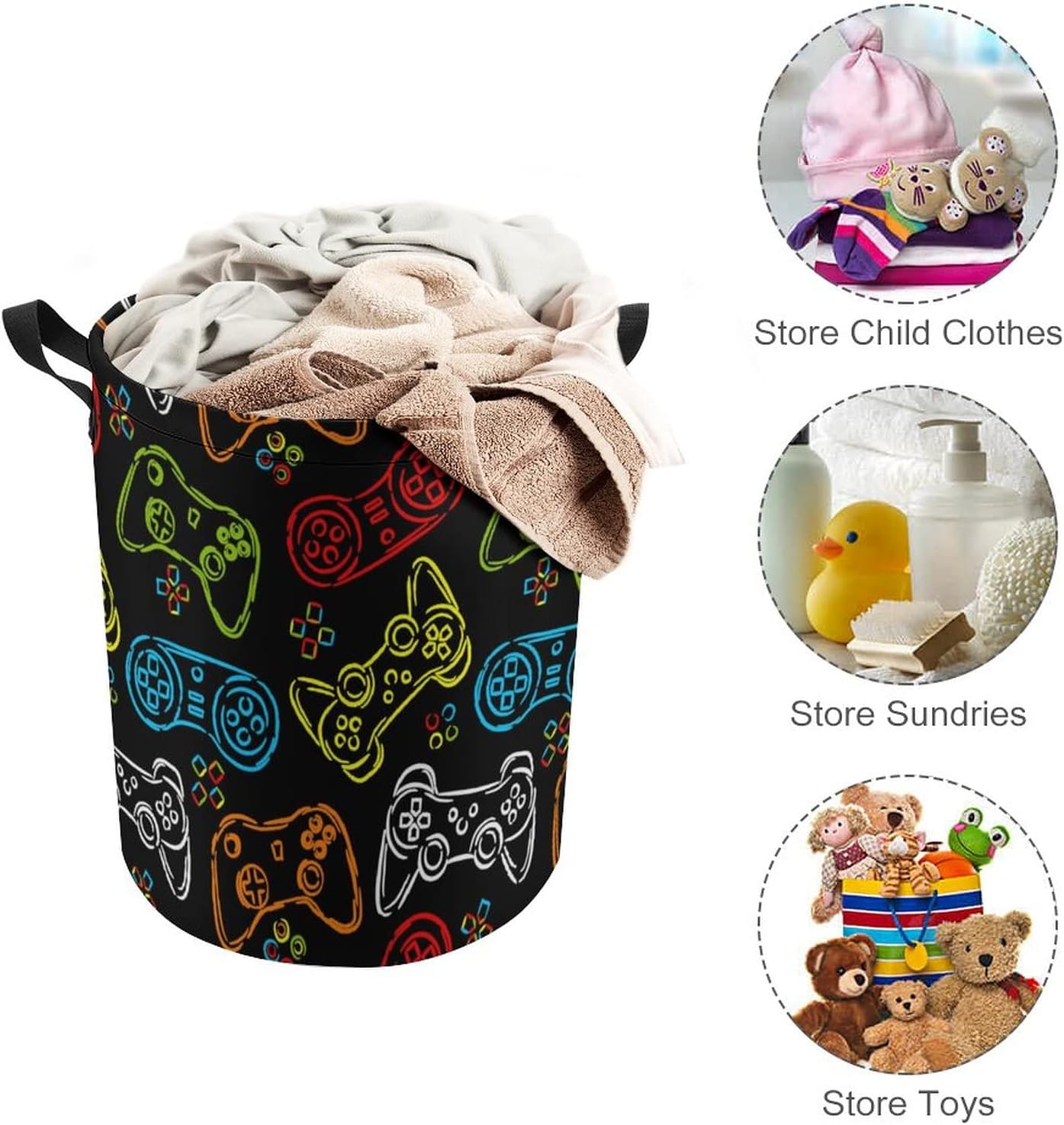 Cesta de lavandería para niños, controlador de juegos, ropa sucia, canasta pequeña para ropa sucia, joystick de neón, plegable, impermeable,