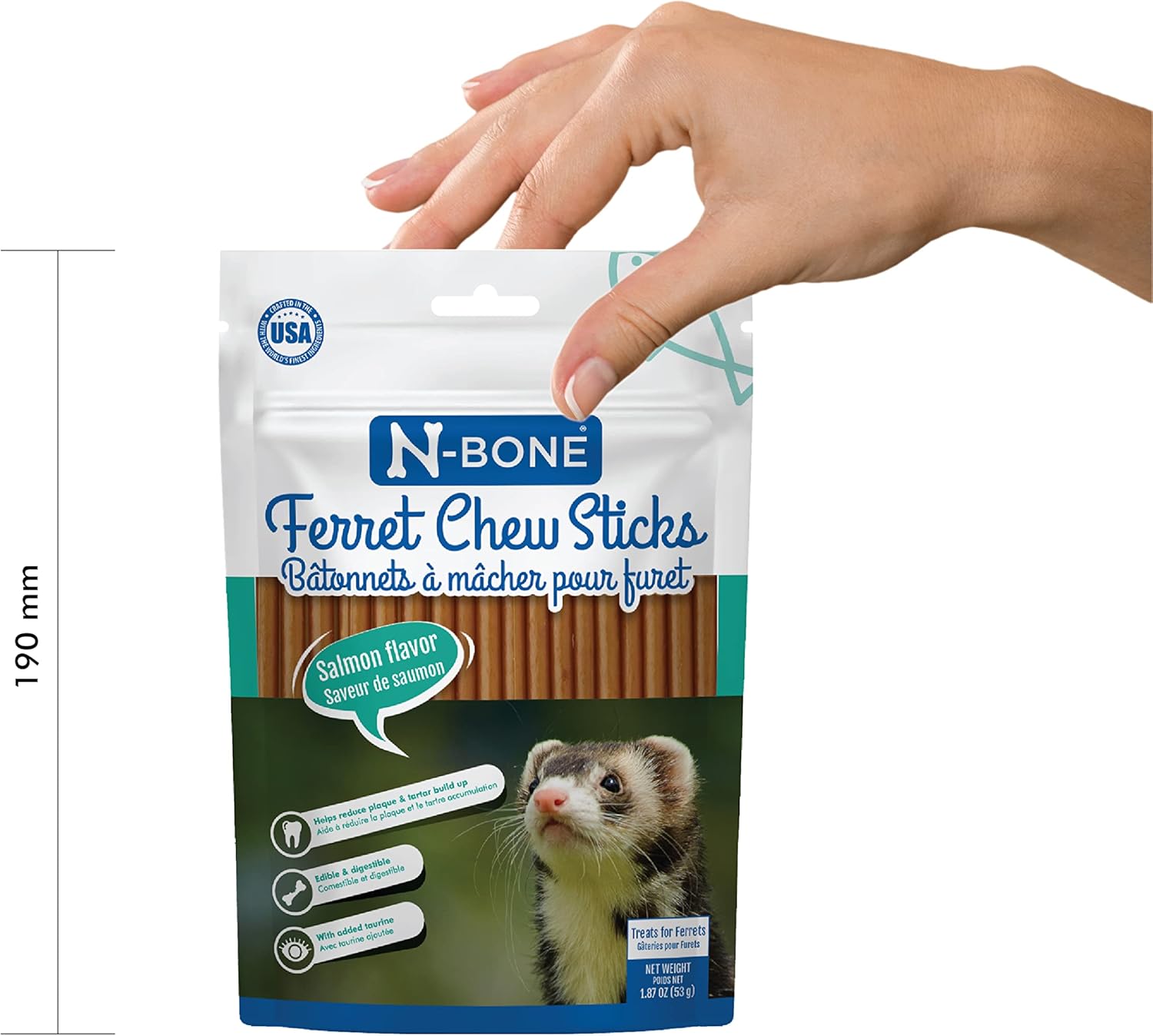 N-Bone Palitos masticables para hurones sabor salmón, bolsa de 1.87 onzas