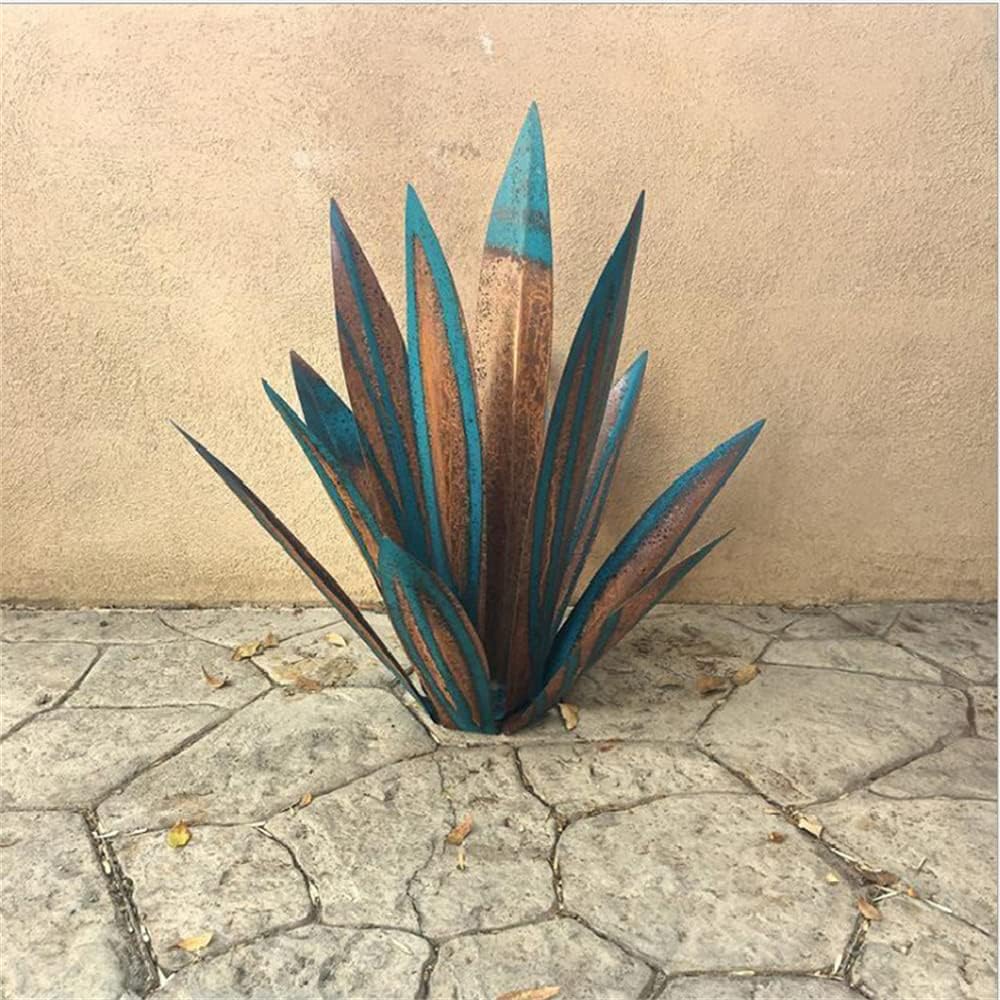 HDDA Escultura rústica de tequila, 21 pulgadas21.7in pequeña planta de agave de metal, agave de metal rústico pintado a mano, estatua de decoración