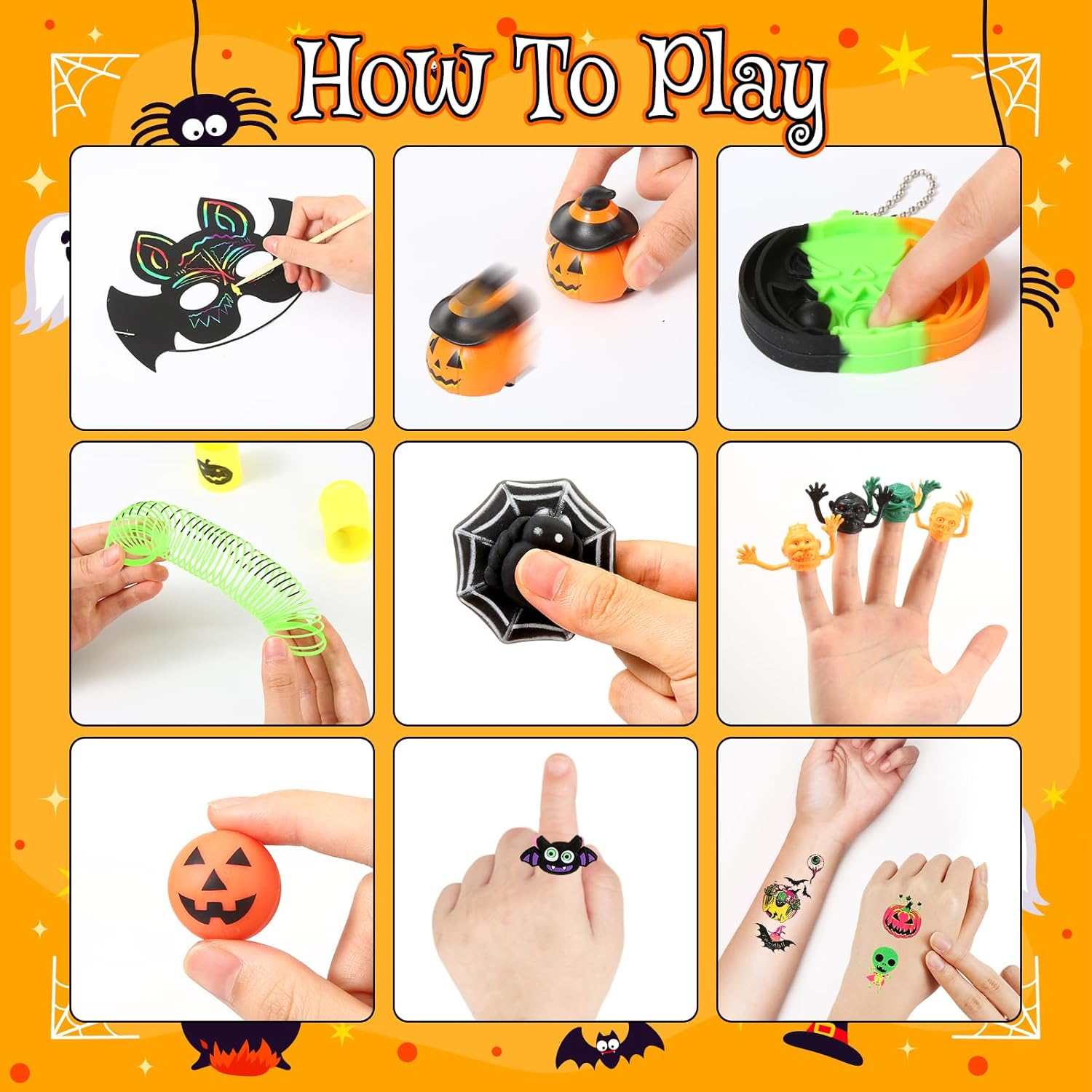 Recuerdos de fiesta de Halloween, premios de Halloween para fiesta en el aula, golosinas de Halloween sin dulces, premios a granel juguetes para