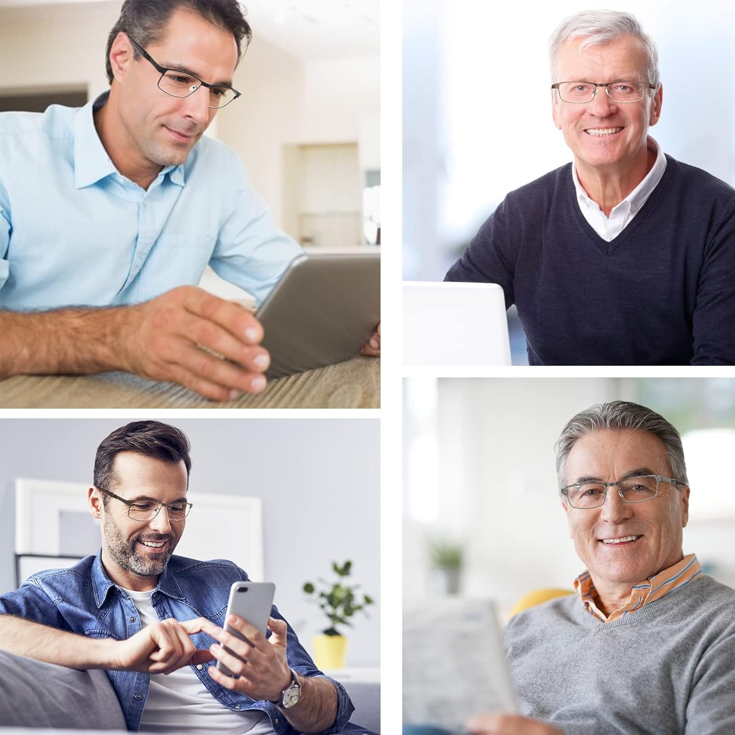 Paquete de 3 anteojos de lectura con bloqueo de luz azul, elegantes lectores de computadora de marco completo de metal, filtro de rayos UV para