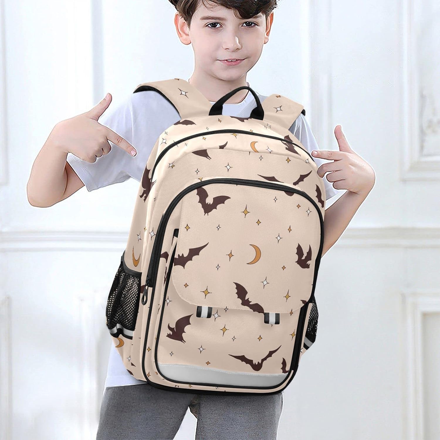 Mochila escolar bohemia de murciélagos de Halloween, mochila ligera para portátil, mochila de viaje para estudiantes con rayas reflectantes, Varios