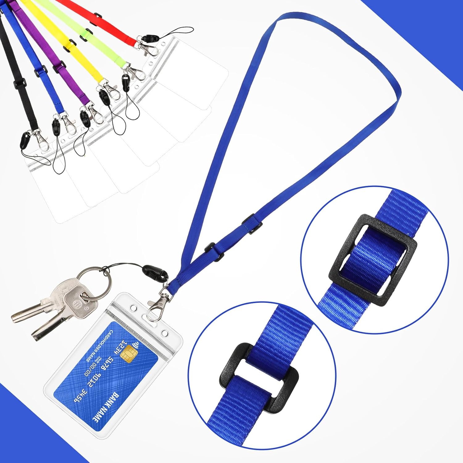 Seajan Juego de 24 cordones ajustables para crucero con soporte para tarjetas de identificación impermeable, coloridos cordones transparentes para