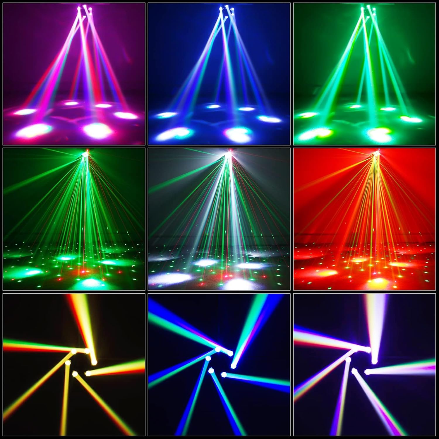 Luces de DJ de cabeza móvil, luz LED RGBW de 150 W con efectos de iluminación mixtos, luces de fiesta de 6 brazos compatibles con DMX-512 y activado