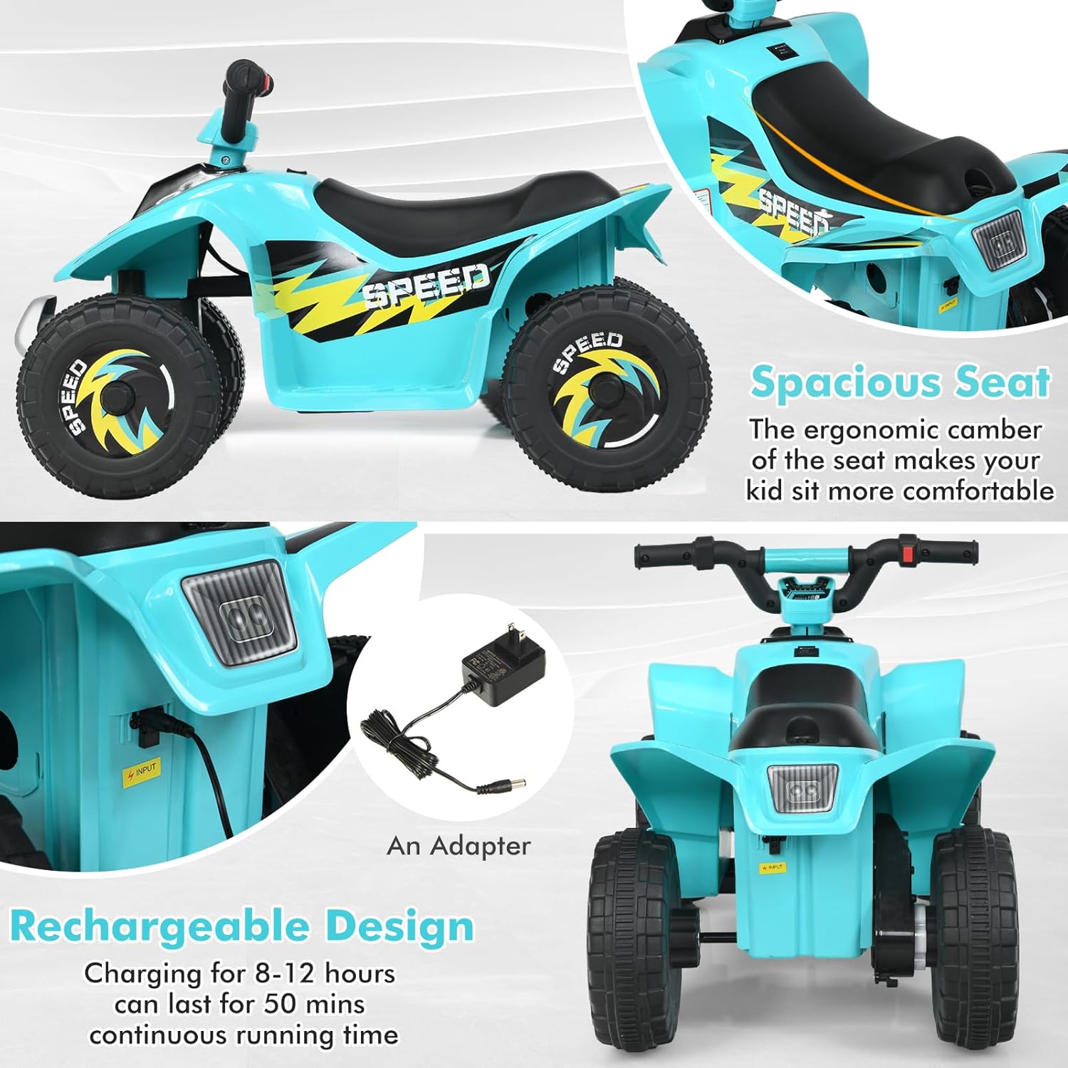 DORTALA ATV para niños, auto de juguete motorizado alimentado por batería de 6 V con velocidades altasbajas, ruedas antideslizantes, Quad eléctrico