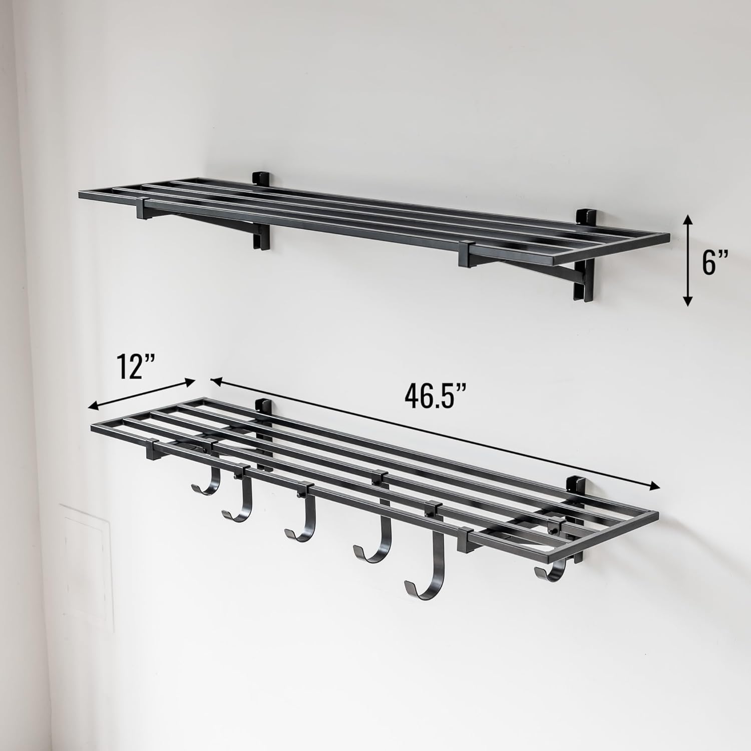 StoreYourBoard Paquete de 2 estantes de pared de garaje resistentes, estante de almacenamiento de pared de 1 x 4 pies con ganchos, soporta 200