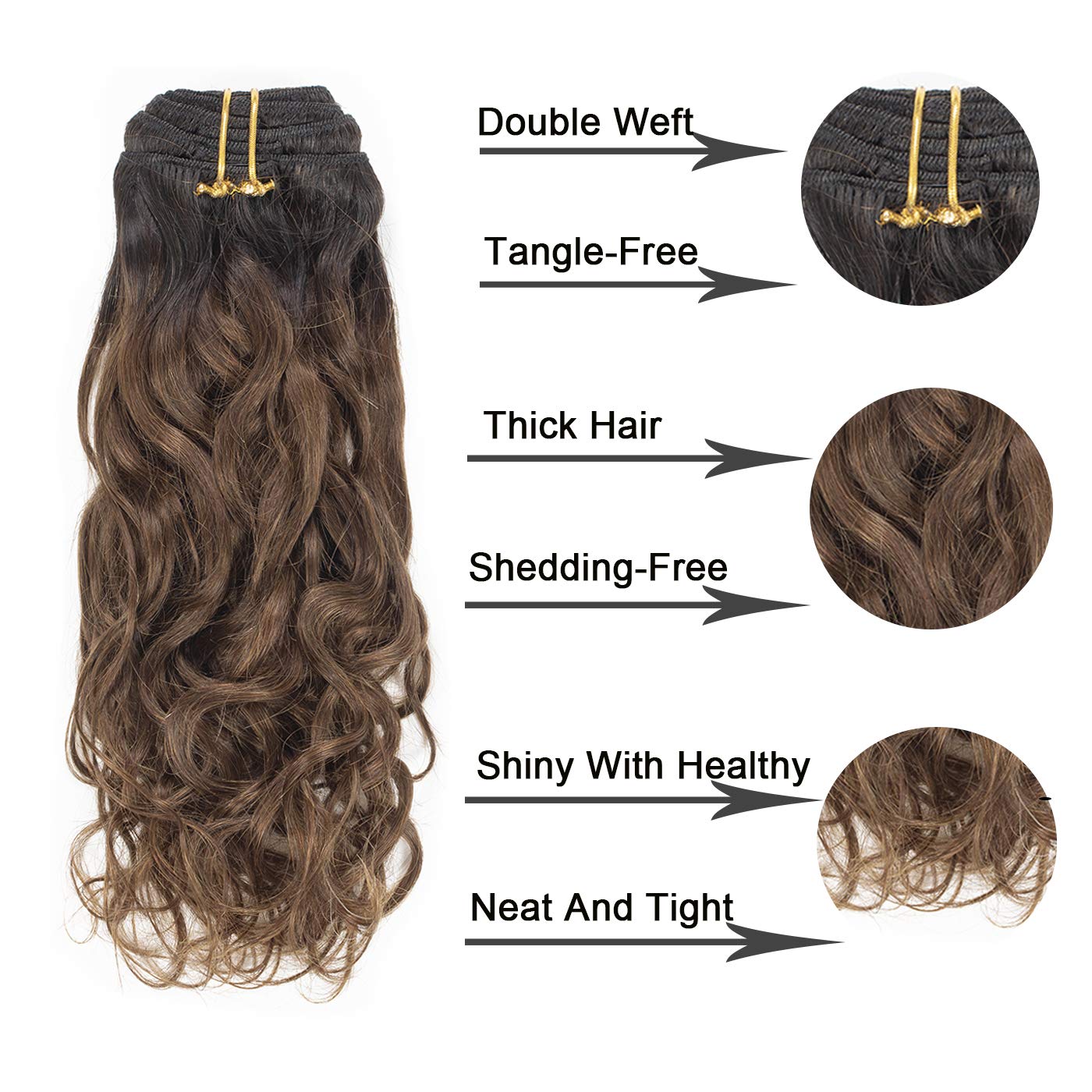 Anrosa Extensiones de cabello humano Remy ondulado natural de 18 pulgadas, color negro natural #1B4, color negro natural en marrón oscuro #4, 4.23