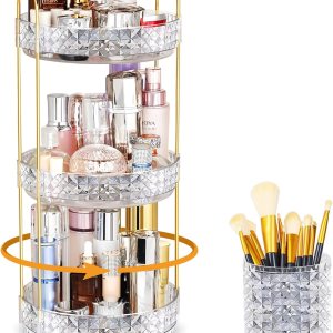Organizador de maquillaje giratorio de 360 para tocador, organizador de maquillaje de 3 niveles de gran capacidad, organizador de maquillaje, Organizador de maquillaje giratorio de 360 para tocador, organizador de maquillaje de 3 niveles de gran capacidad, organizador de maquillaje,