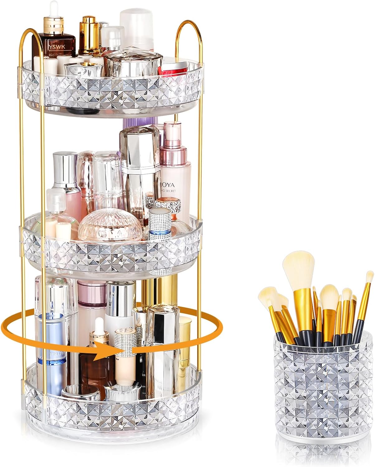 Organizador de maquillaje giratorio de 360 para tocador, organizador de maquillaje de 3 niveles de gran capacidad, organizador de maquillaje,